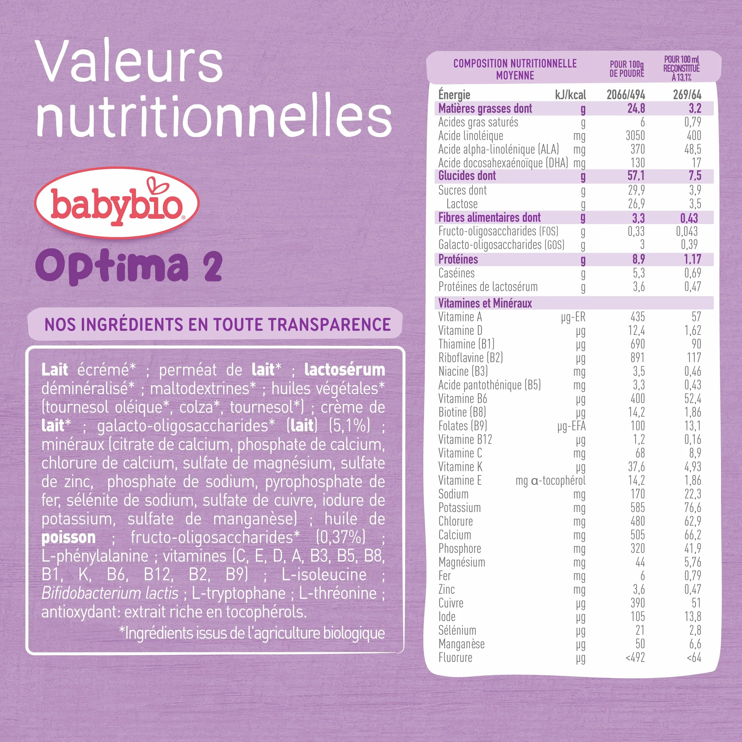 Babybio - Lait Infantile - Optima 2ème Âge avec Fibres - 800g - dès 6 Mois - BIO - Fabriqué en France - Sans Huile de Palme - Lot de 6