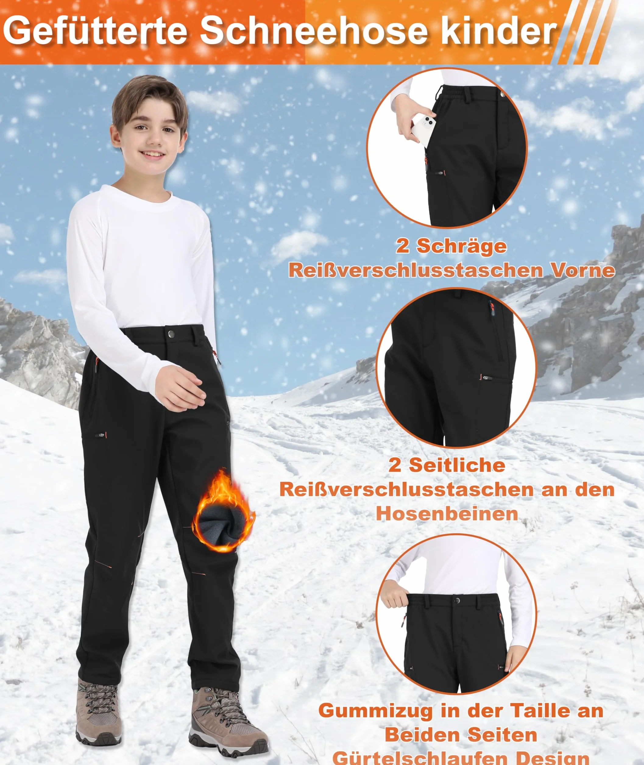 Pantalon Ski Enfant Hiver Thermique Imperméable Softshell Doublé Polaire Outdoor Randonnée