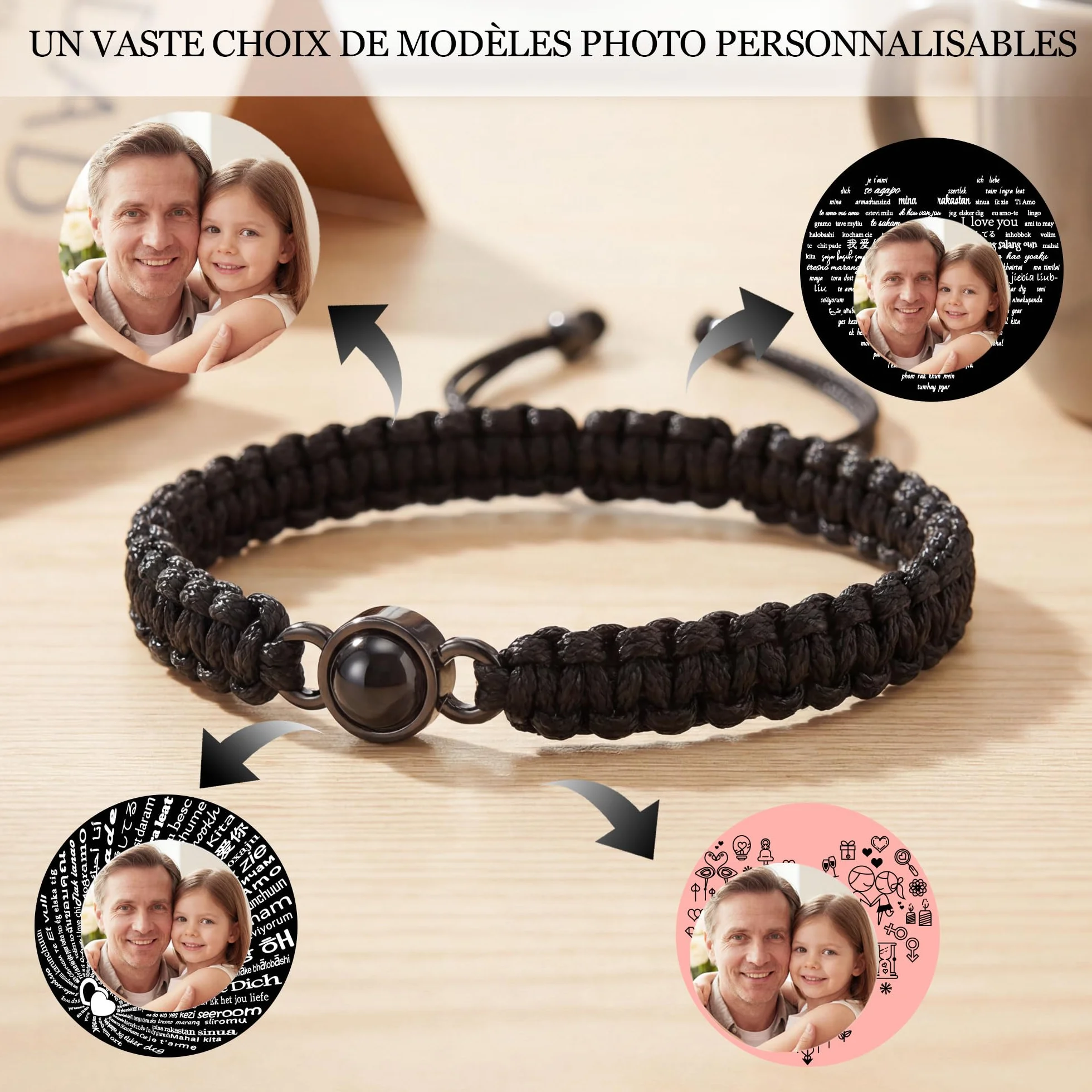 Bracelet Personnalisé Photo Cadeau Fête des Pères pour Papa Homme