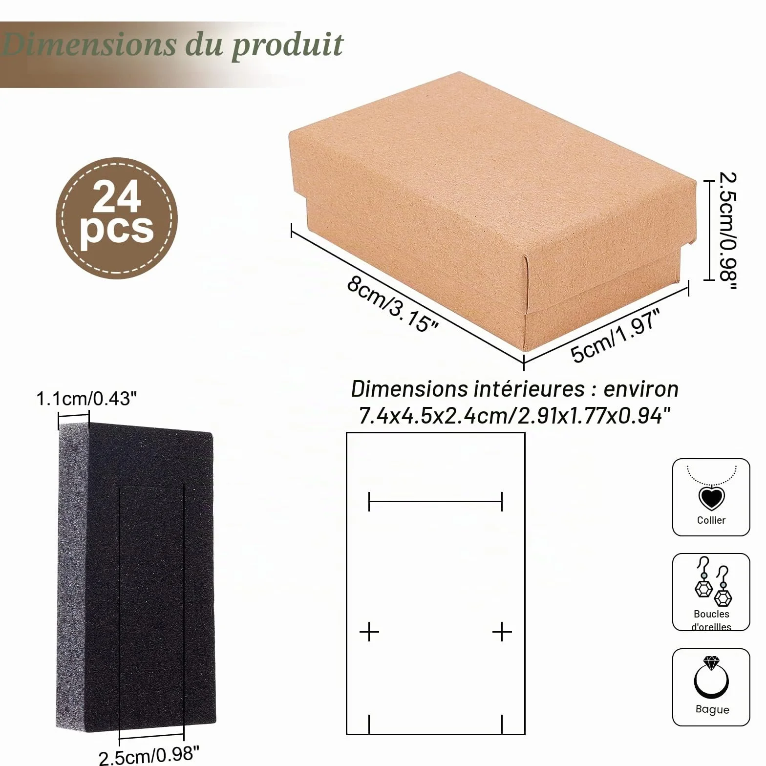 Nbeads Lot de 24 Boîtes en Carton Kraft Marron avec Couvercles pour Bijoux Cadeaux 8x5x3cm