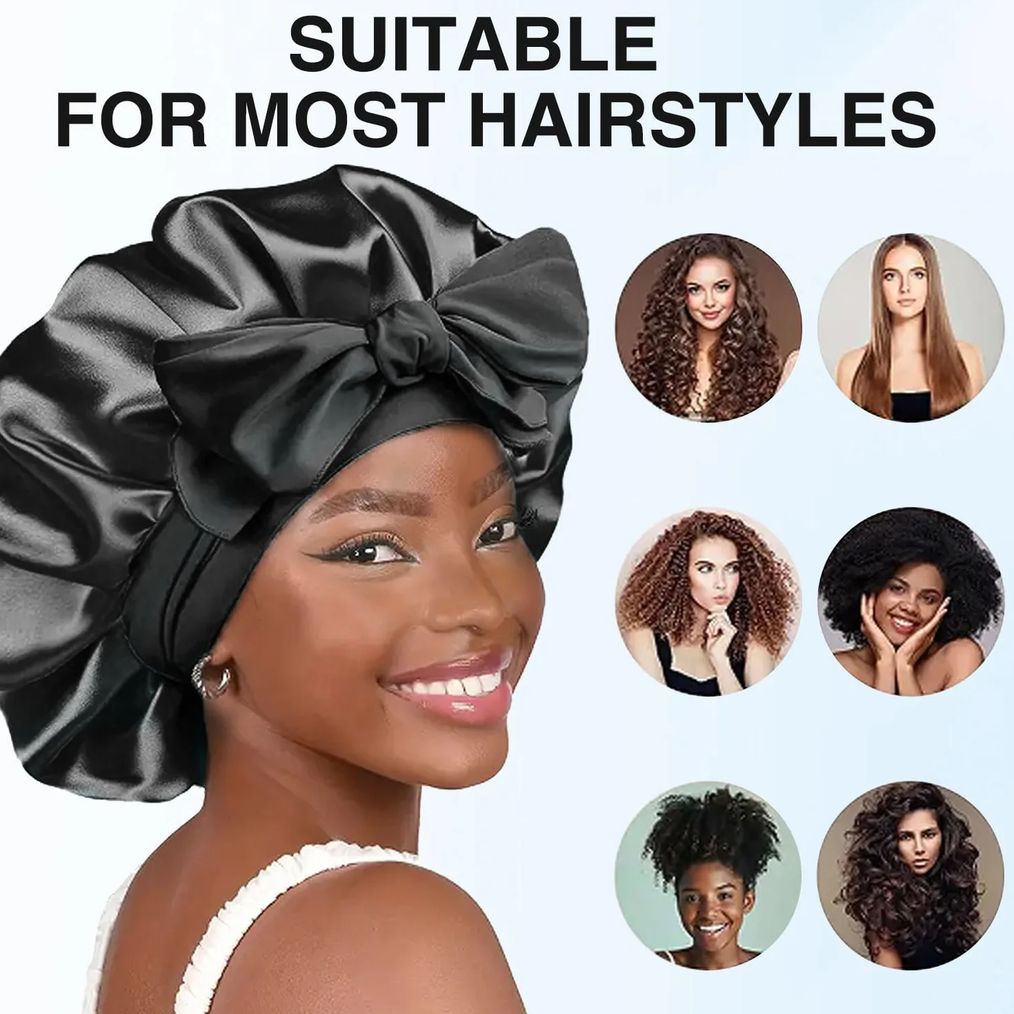 Satin Bonnet de Nuit pour Femmes Taille Ajustable Cheveux Bouclés Naturels