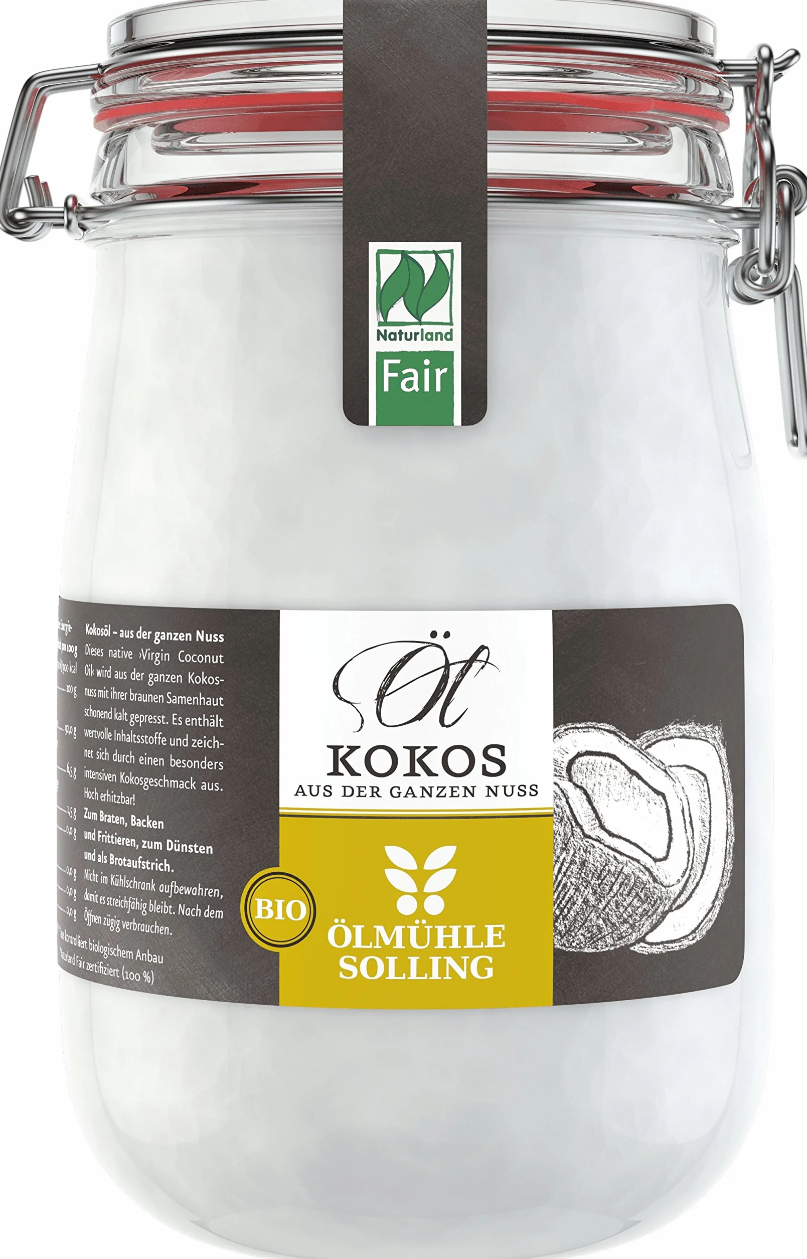 Ölmühle Solling Bio & Naturland Fair Huile de coco dans un verre à étrier 1000 ml