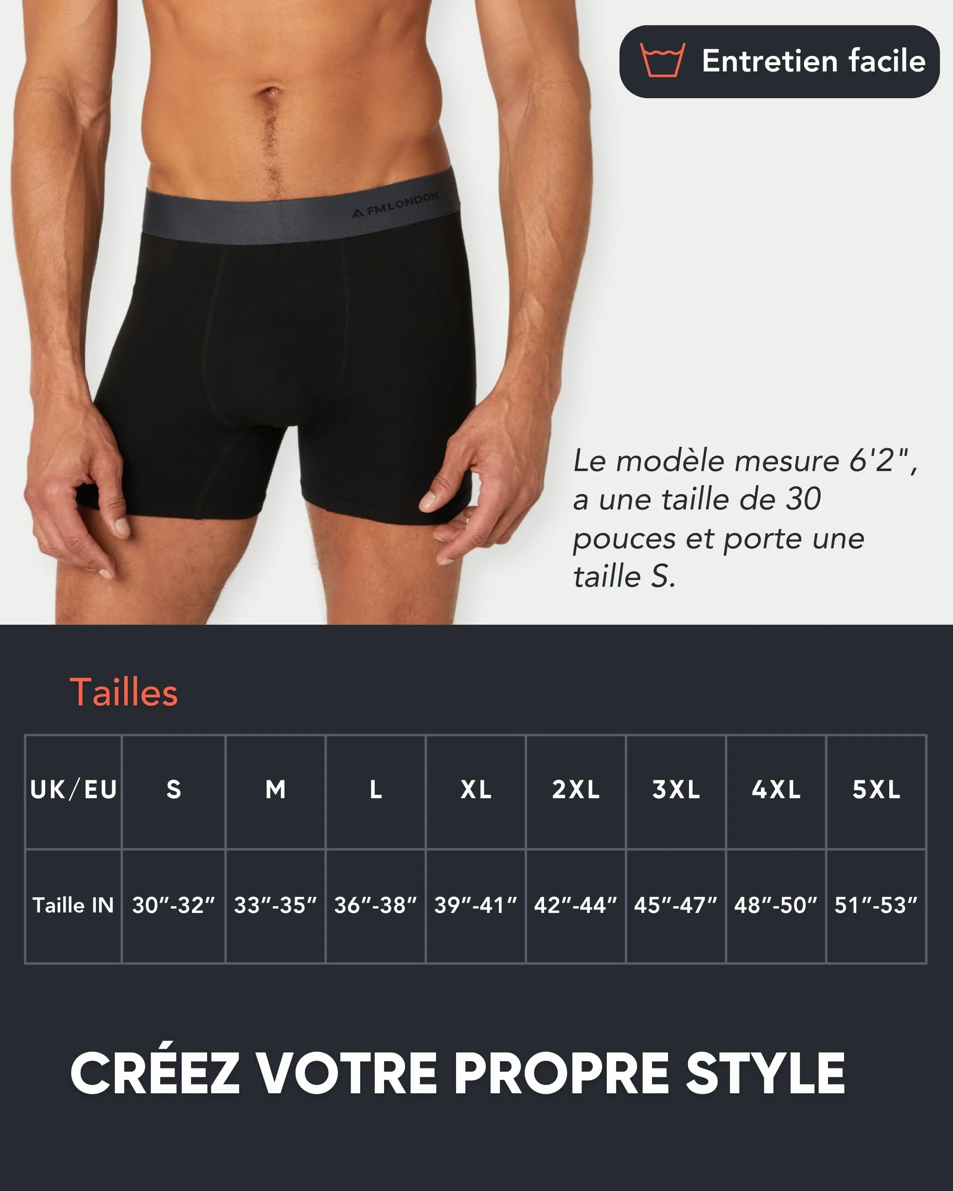 FM London Lot de 7 Boxers pour Homme sans Étiquette Riche en Coton Respirant