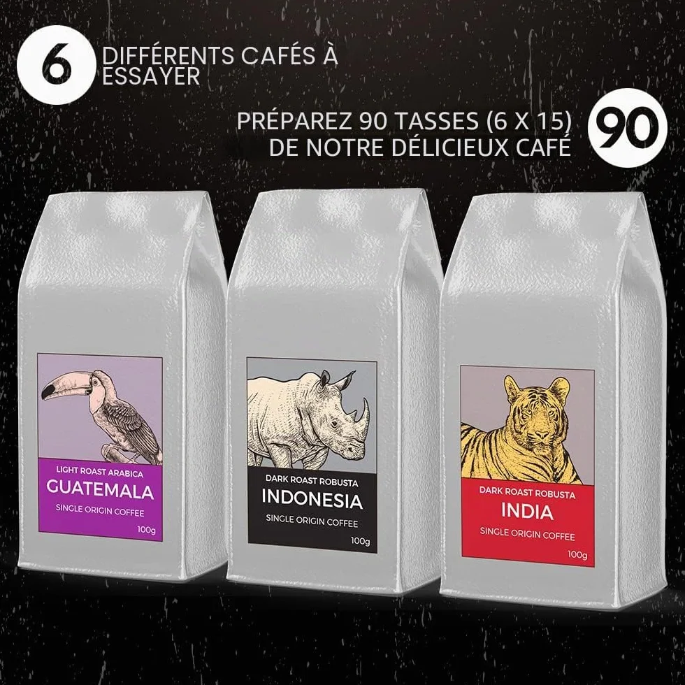 Black Donkey - WORLD'S COFFEES | Pack Gourmet Café Moulu 600g (6x100g) | 6 Meilleurs Cafés d'Origine Unique | Idée Cadeau pour Elle et Lui