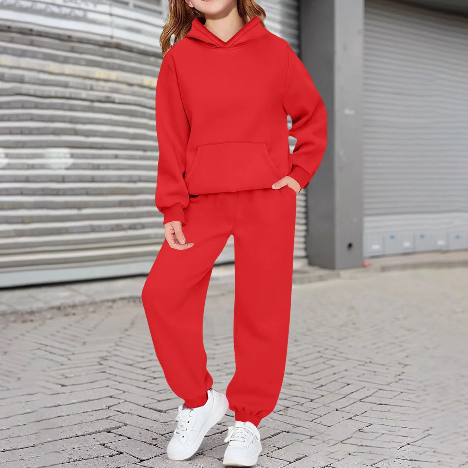 Ensemble Sport Enfant Deux Pièces Capuche Filles Tenue Confortable Tissu Doux