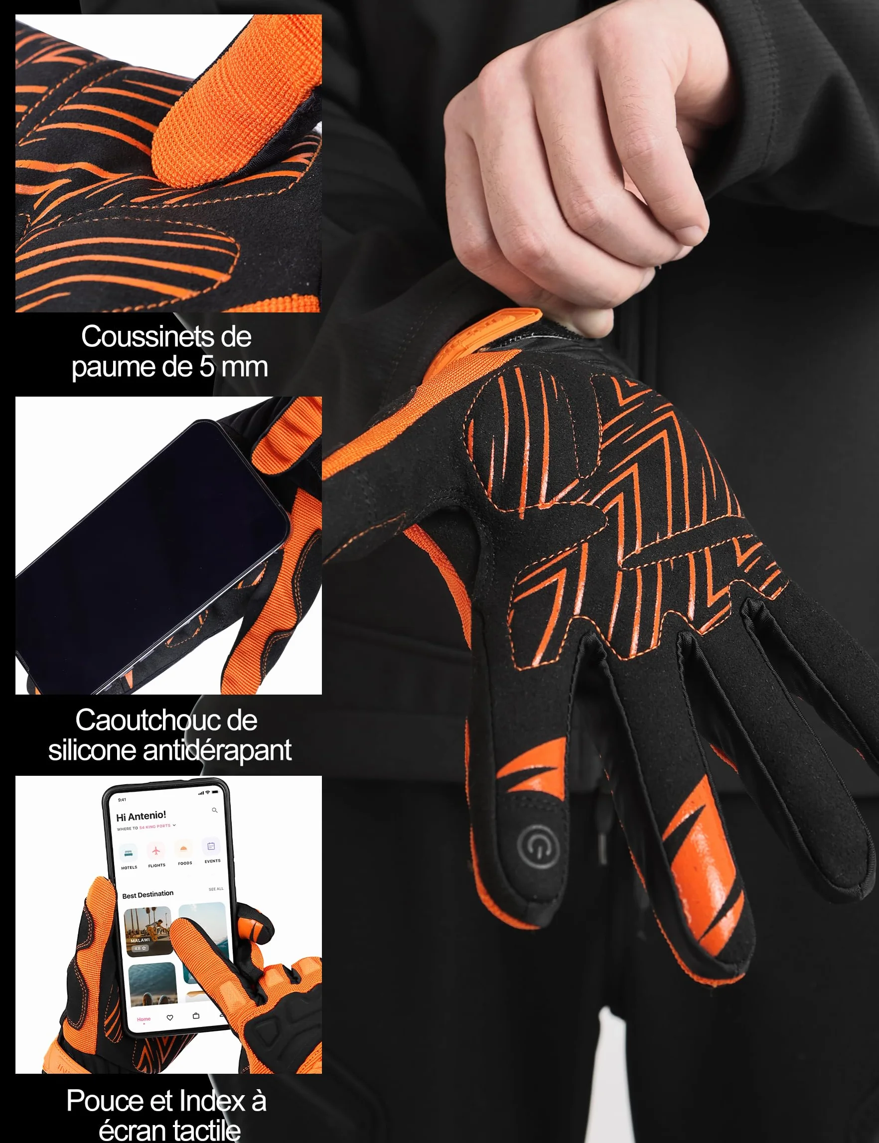 INBIKE Gants de Cyclisme VTT Homme Plein Doigts à Écran Tactile Rembourré Antichoc