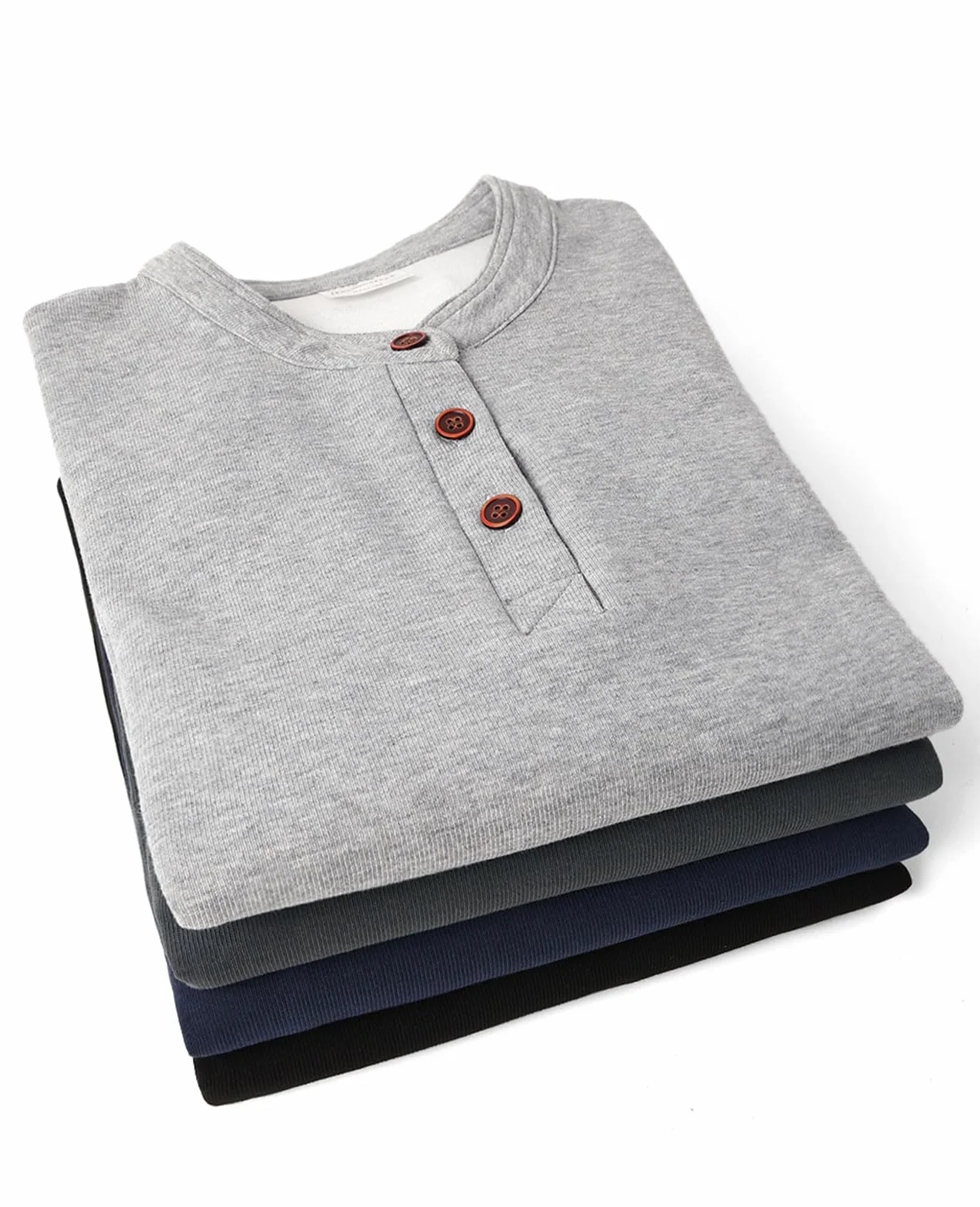 Sweatshirt Homme Micro Fleece Col Henley Manches Longues Pullover Chaud Hiver