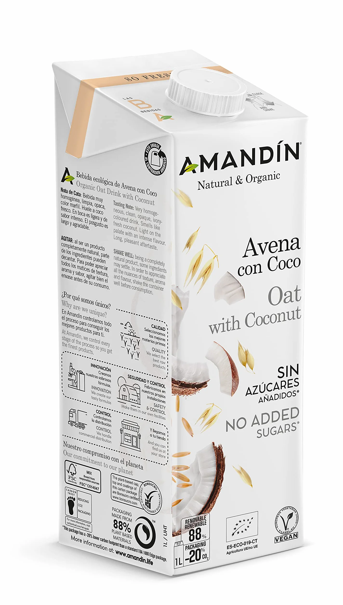 Boisson à l'avoine bio à la noix de coco sans sucre 6 unités de 1L (Coco - Avoine)