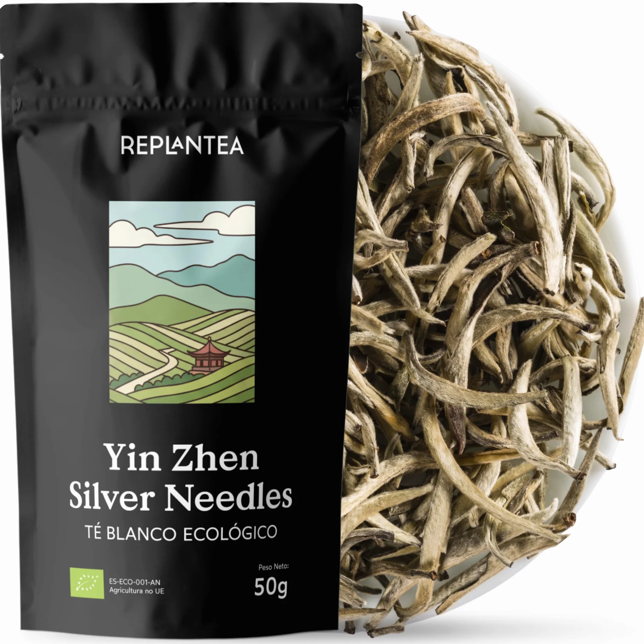 REPLANTEA Thé Blanc Aiguilles d'Argent Bio 50g (Yin Zhen) | Bourgeons de Thé Exclusifs | Récolte Impériale du Fujian | Saveur Subtile et Délicate en Vrac