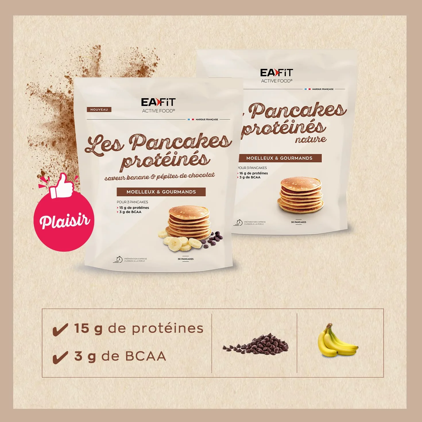 Les Pancakes Protéinés Nature - 400g - 16g de protéines - 3g de BCAA par portion de 3 PANCAKES - FAIBLE en Matières Grasses