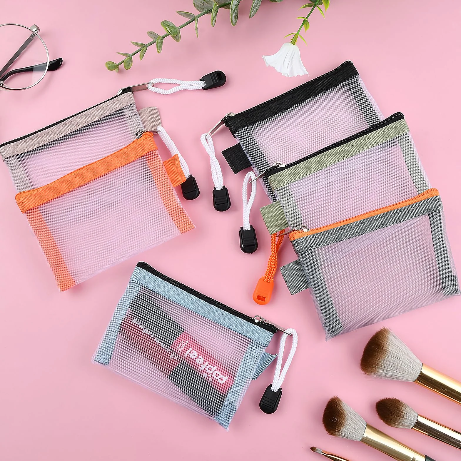Trousse de Maquillage Petite en Maille, Mini Trousse de Toilette Voyage Imperméable avec Fermeture Éclair