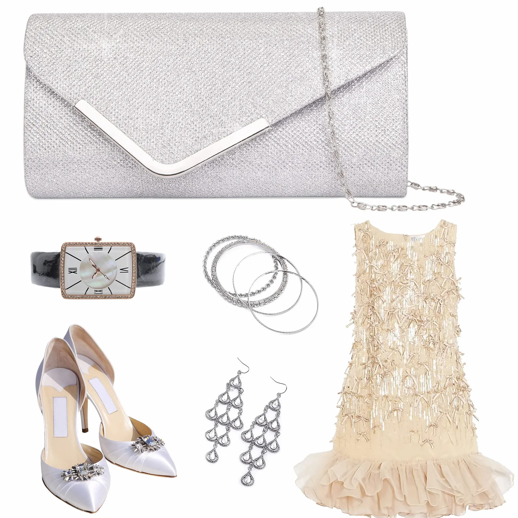 Larcenciel Sac à Main Bandoulière Paillettes Argenté Femme Soirée Mariage