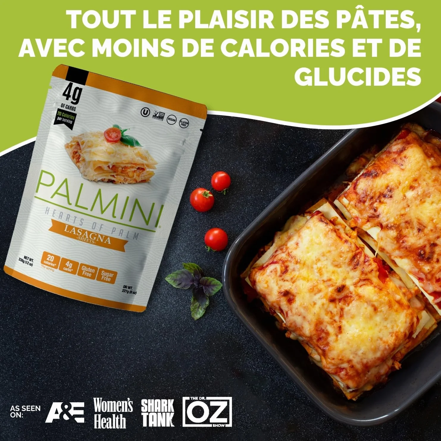 PALMINI Pâtes Lasagne - Cœurs de palmier – Vegan | Sans OGM – Faible en calories – Keto – Sans Sucre– 338g | (Pack de 6)