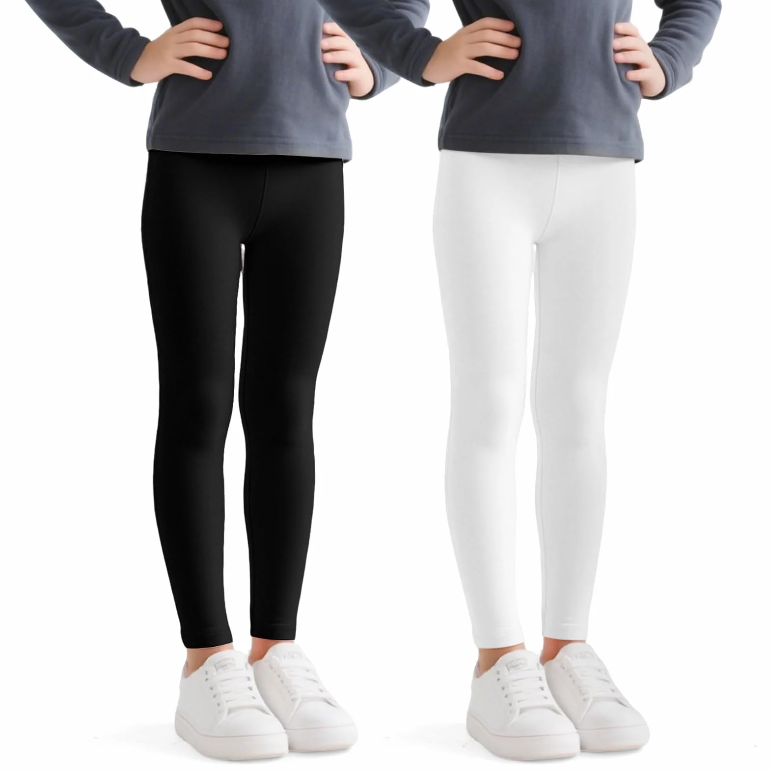 JinBei Fille Leggings Cotton Longueur Pantalon Léger Respirant Running Fitness Long Pants Tissu Extensible Couleur Unie Danse Gymnast Lot de 2 Enfants Âge 5-12