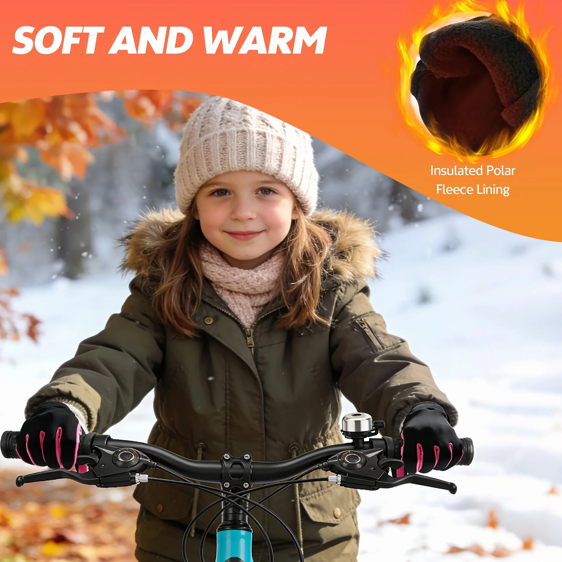 Gants d'hiver Softshell Enfants Imperméables Chauds Équitation Antidérapants Coupe-Vent Cyclisme Polaire Sports Plein air