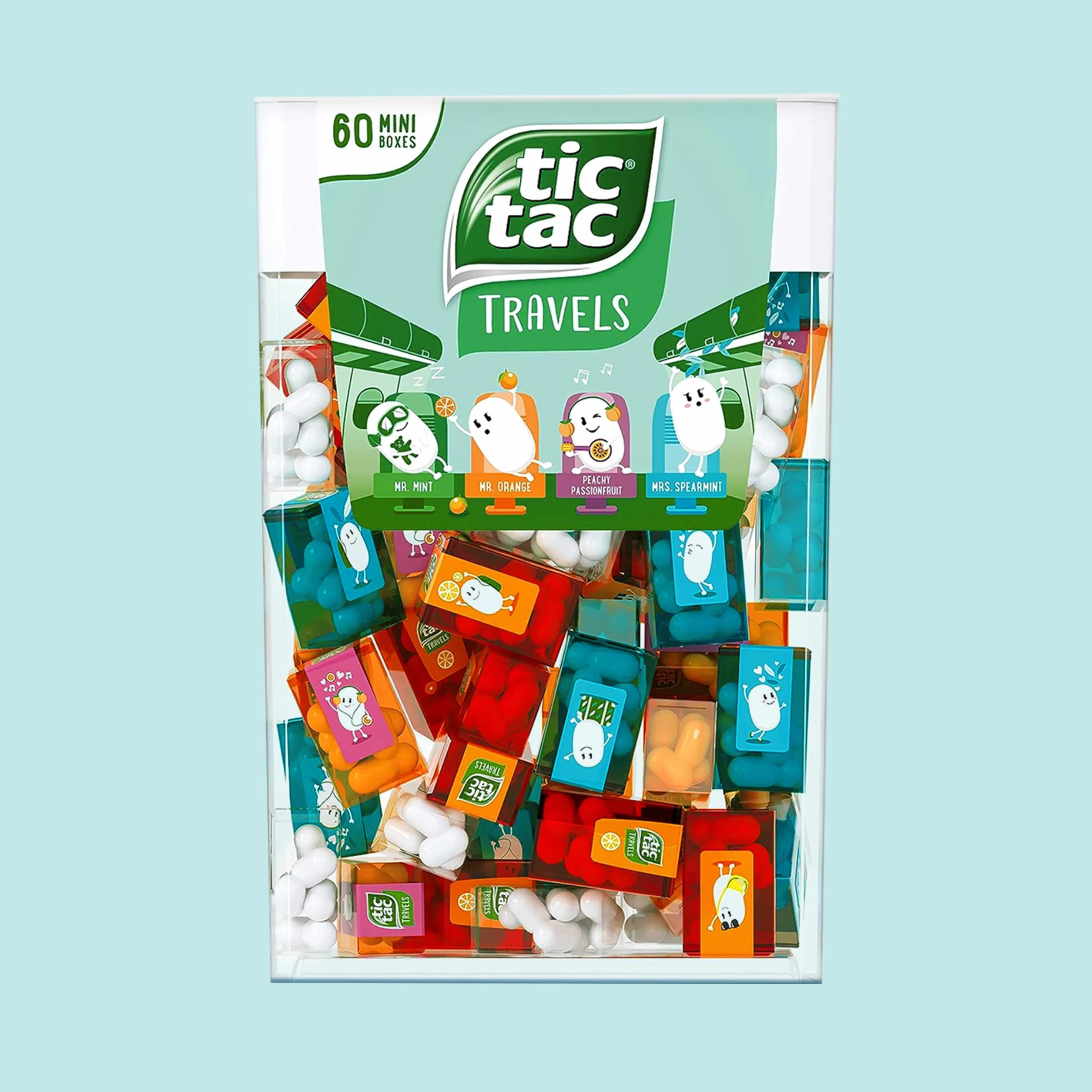 Tic Tac Spender Box 60 Mini Boxes 3.9g Each Liliput Flavors Orange Mint Peach Peppermint