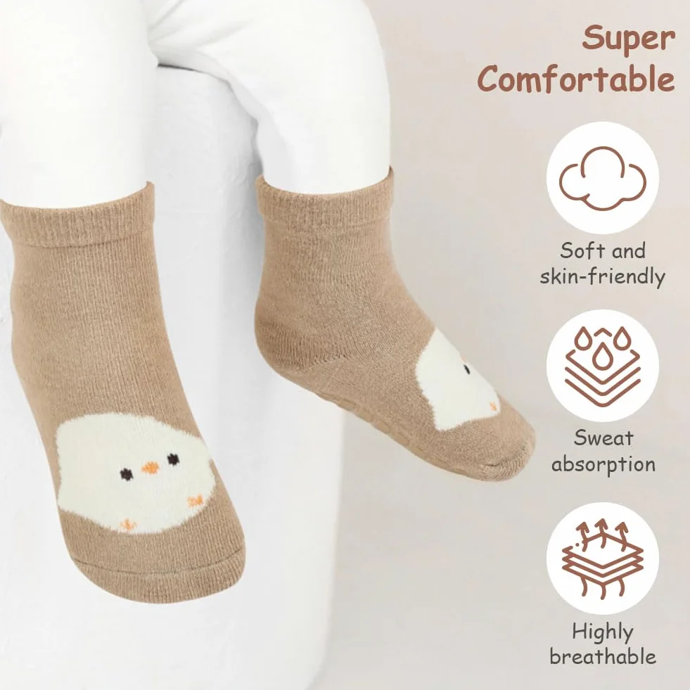 Chaussettes Antidérapantes Bébé Coton 5 Paires Motif Animaux Fond Silicone