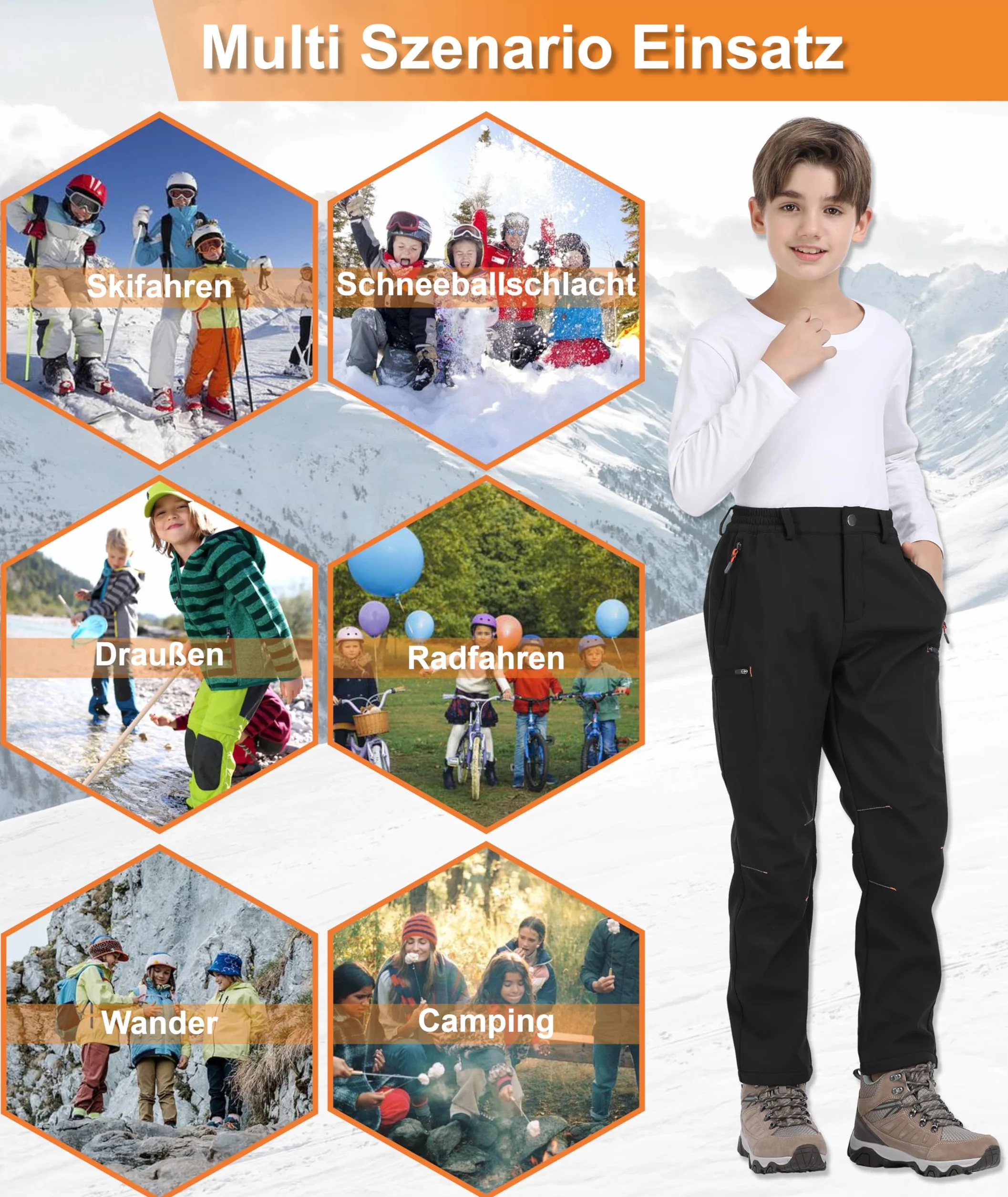 Pantalon Ski Enfant Hiver Thermique Imperméable Softshell Doublé Polaire Outdoor Randonnée