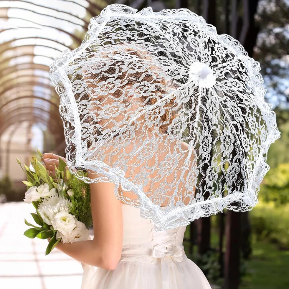 Parapluie Prop Mariage en Dentelle Brodé de Fleurs Fait à La Main Ombrelle Accessoires Photographie