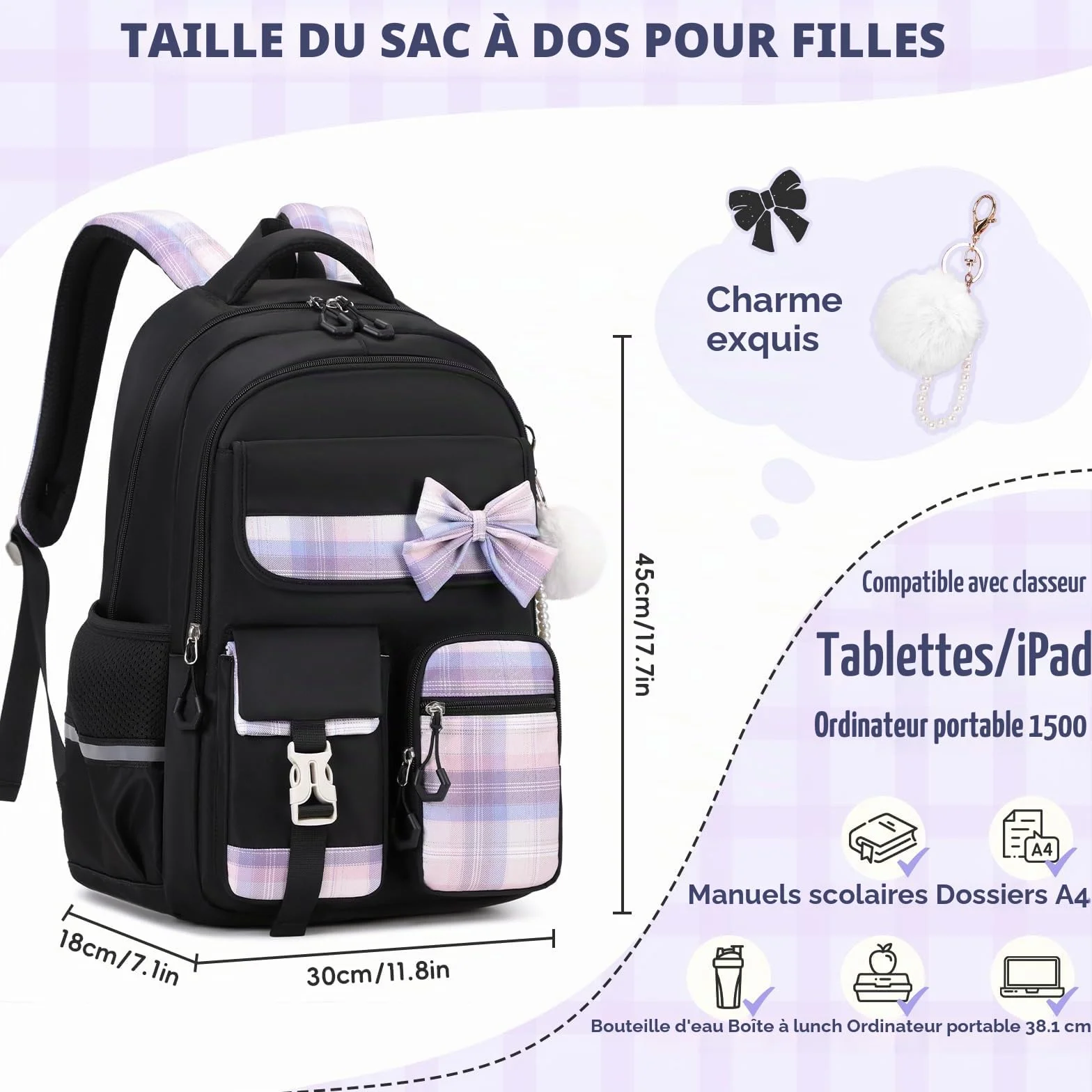 Tanou Cartable Fille Primaire Sac à Dos Scolaire Étanche Daypack Adolescentes 9-16 ans