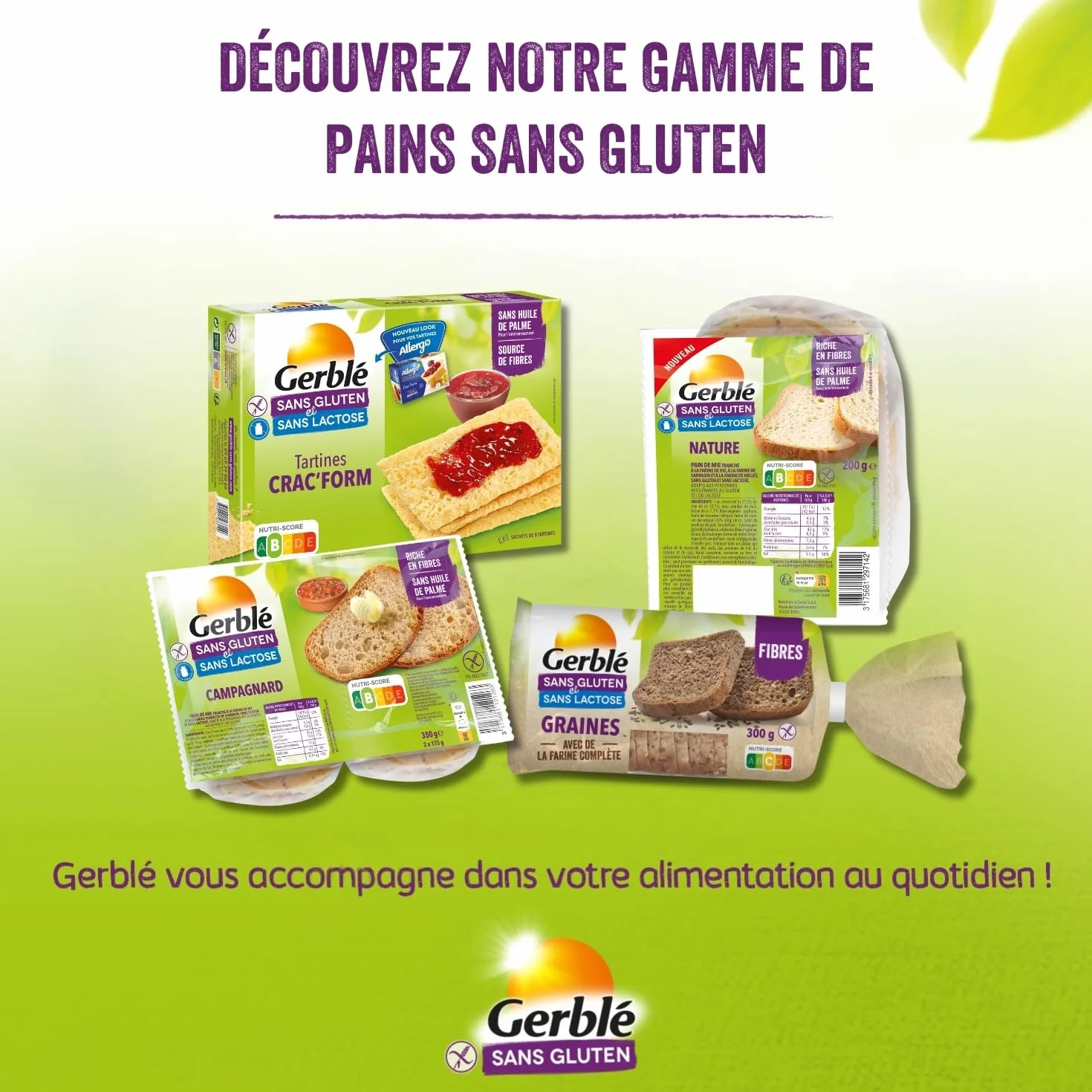 GERBLÉ SANS GLUTEN & SANS LACTOSE – Pain Blanc Moelleux & Tranché –Riche en Fibres – Sans Huile de Palme - Lot de 12 x 200g