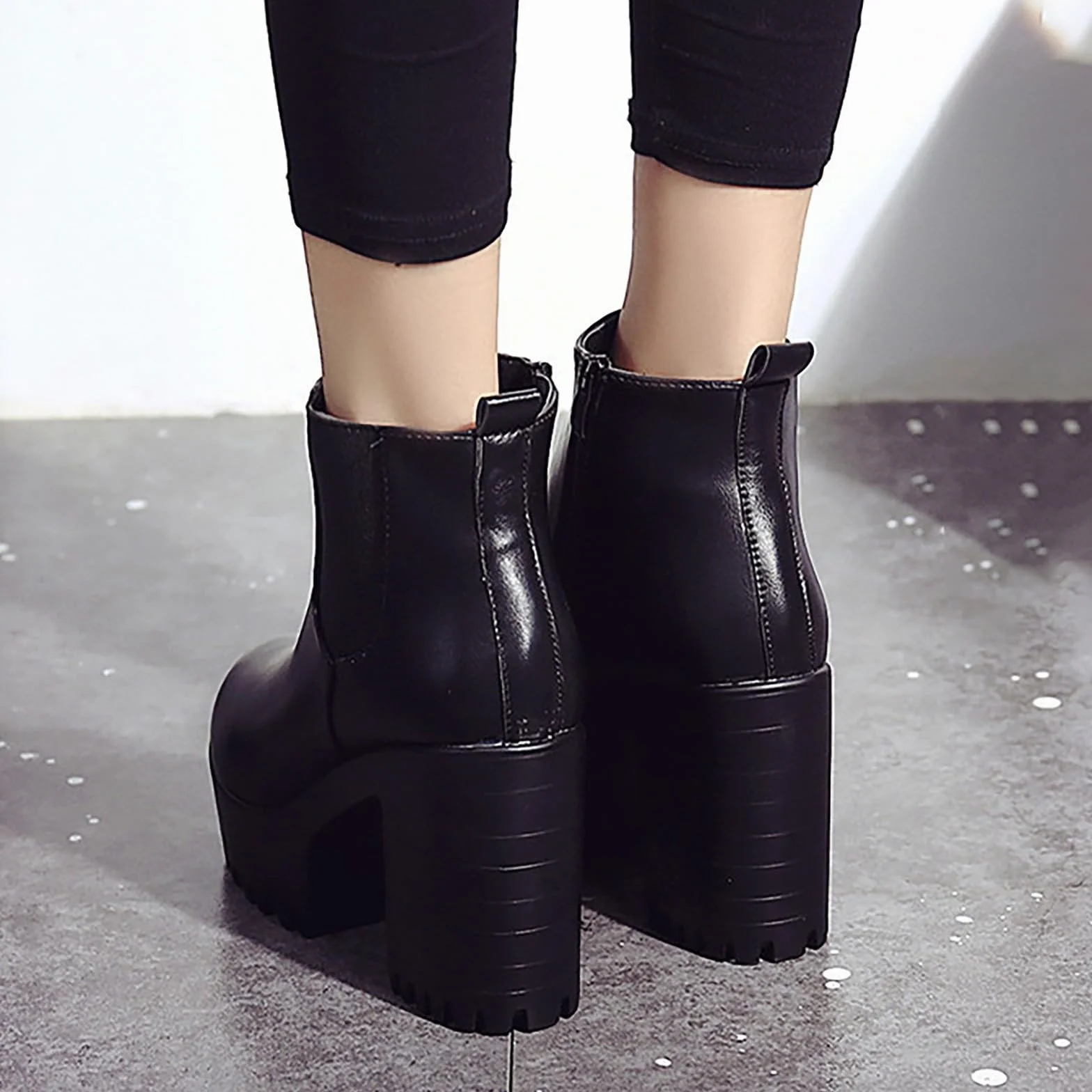 Bottes à talon carré pour femme Talon haut de cuisse Talon épais Bottines