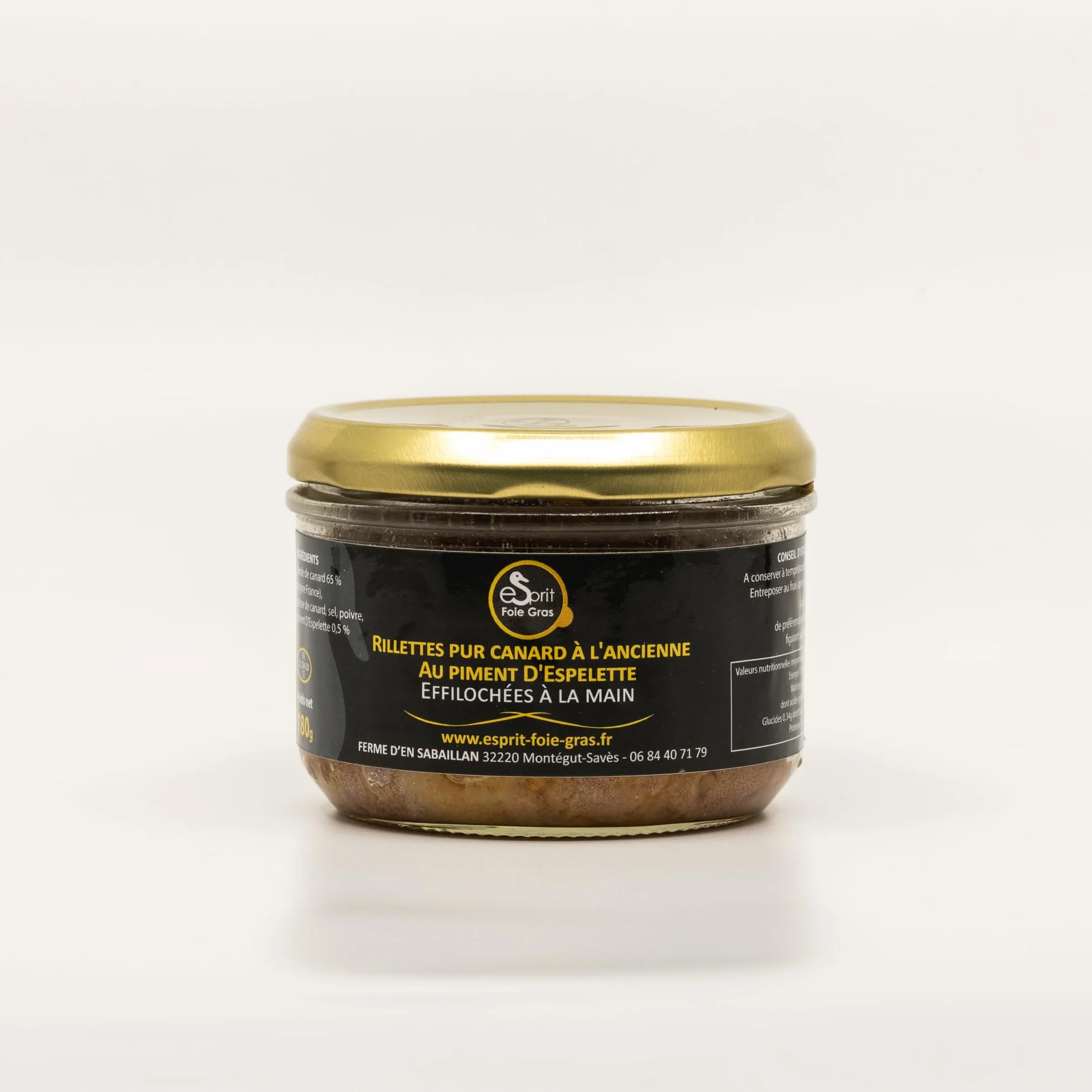 Esprit Foie Gras -Rillettes pur canard à l’ancienne au piment d’Espelette – effilochées à la main – 180 g