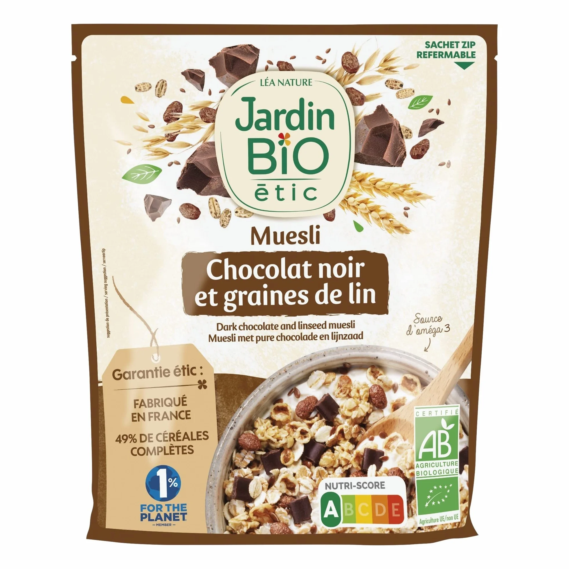 Jardin BiO étic - Muesli Chocolat noir et Graines de lin 375g