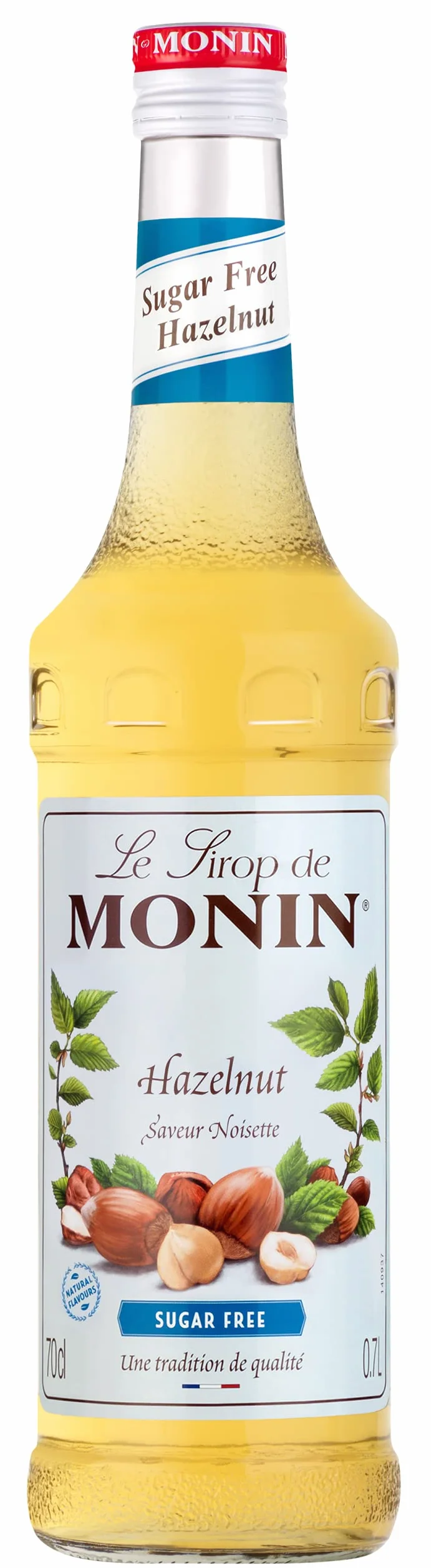 MONIN Sirop de Noisette Sans Sucre pour Café, Cappuccino et Chocolat Chaud - Arômes Naturels - 70cl