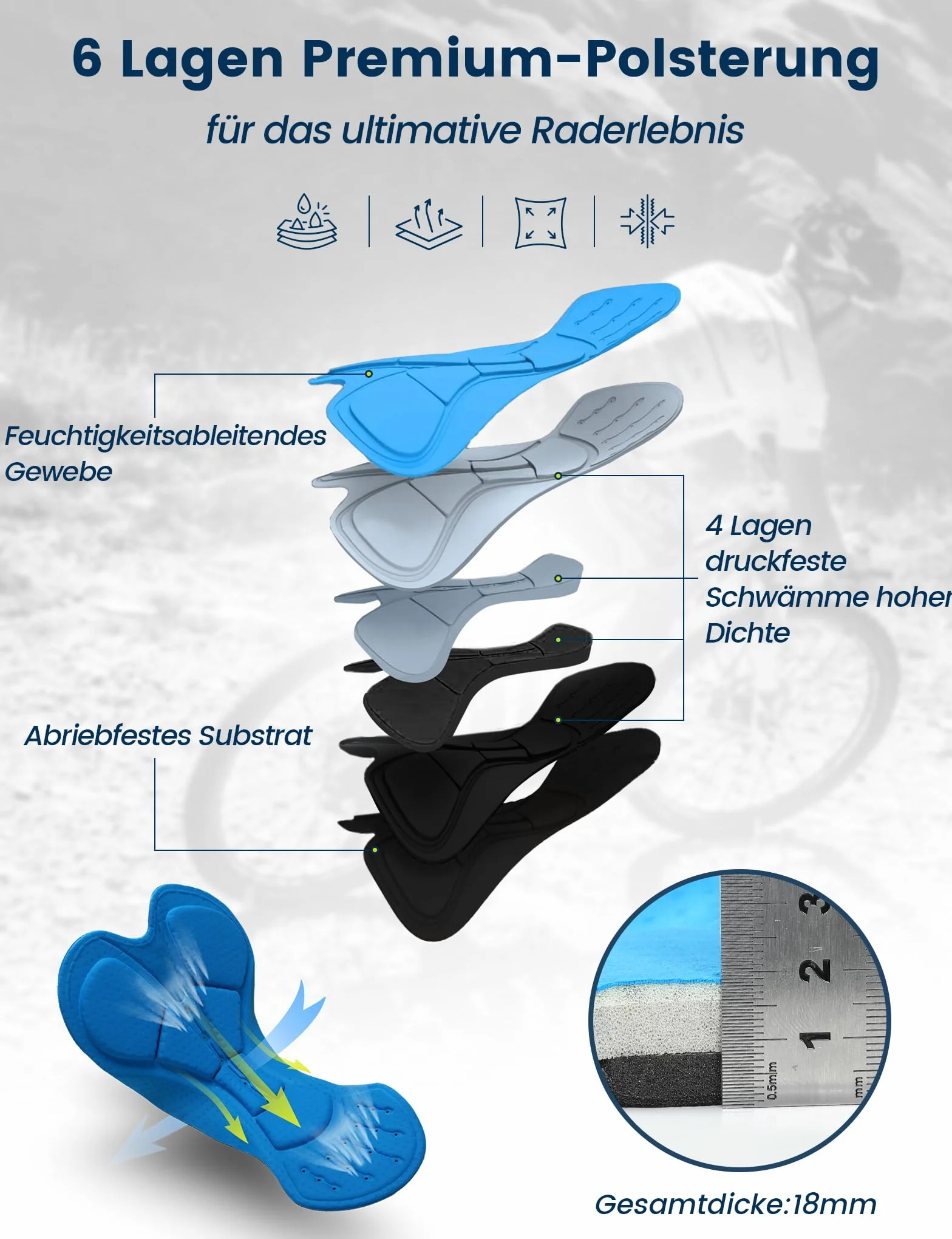 Short de Cyclisme pour Homme Rembourré 4D Respirant avec Poche Extensible