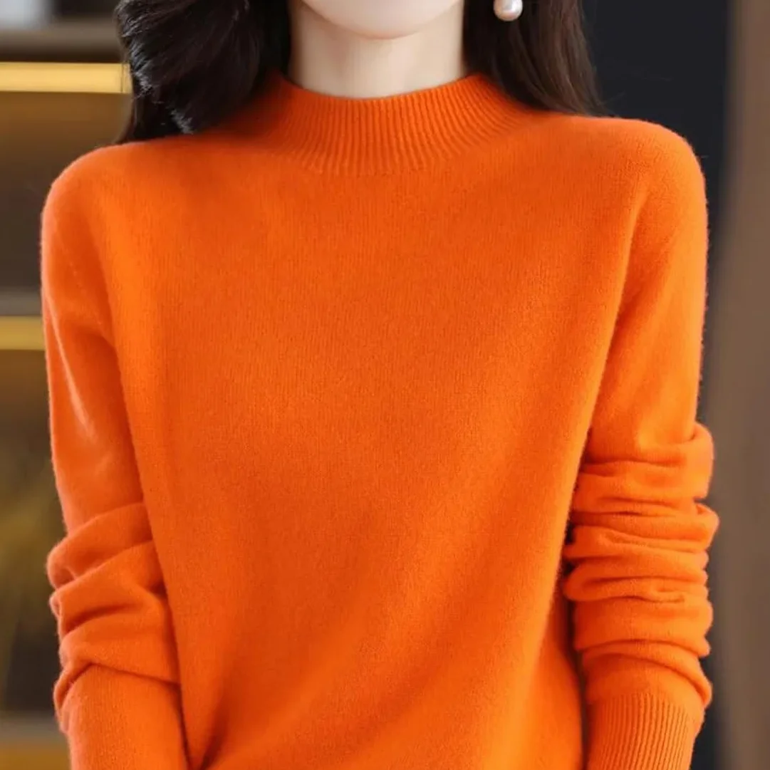 Pull Tricoté en Laine Mérinos et Cachemire pour Femme, Col Roulé Manches Longues