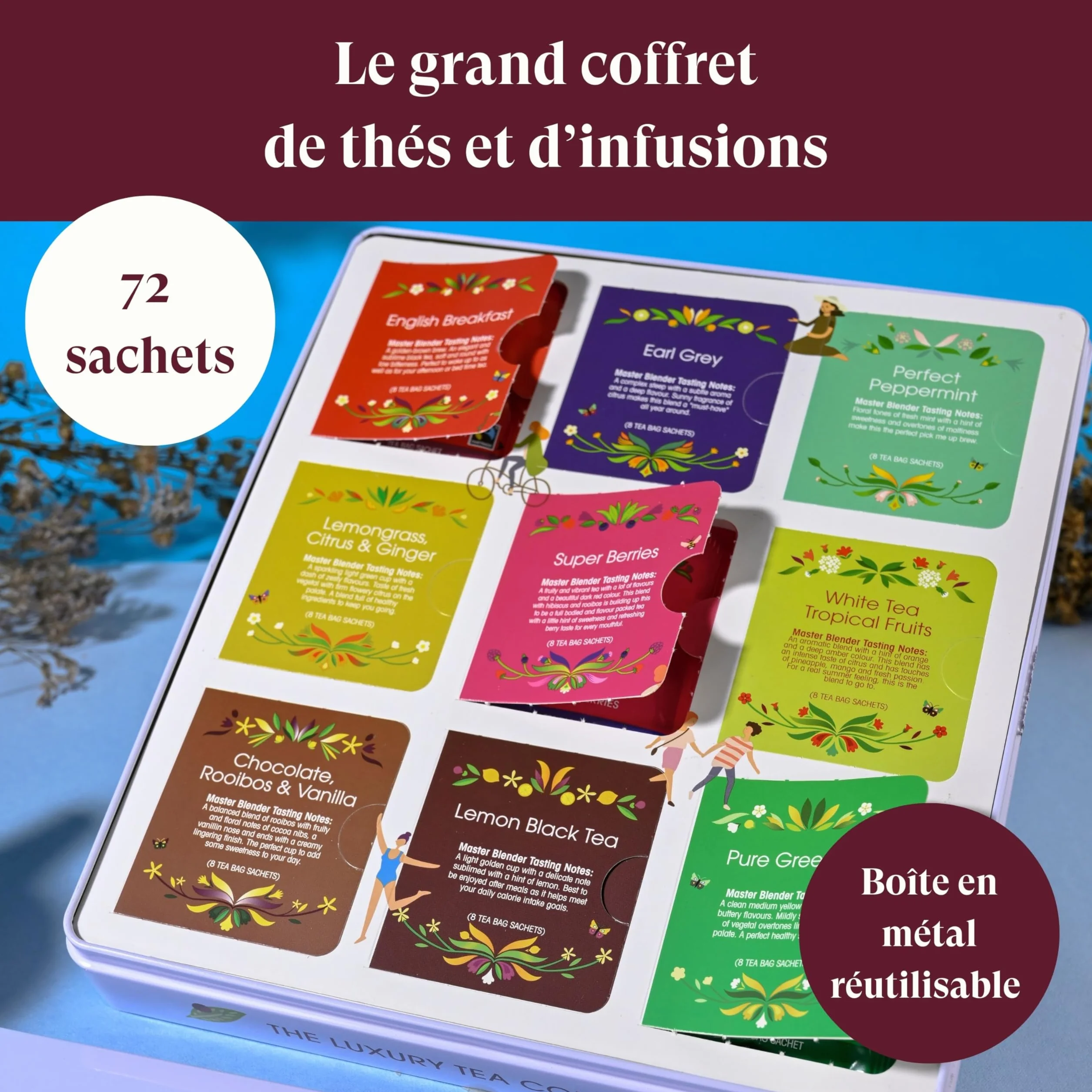 English Tea Shop - Coffret thés et infusions - Collection Luxury - 72 sachets de thés bio dans une belle boite à thé en métal - 9 mélanges de thés - Coffret cadeau thé à offrir