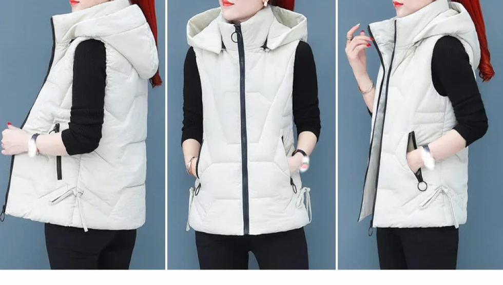 Gilet Femme Sans Manches Chaud Ultraléger Matelassé Capuche Amovible Sport Hiver