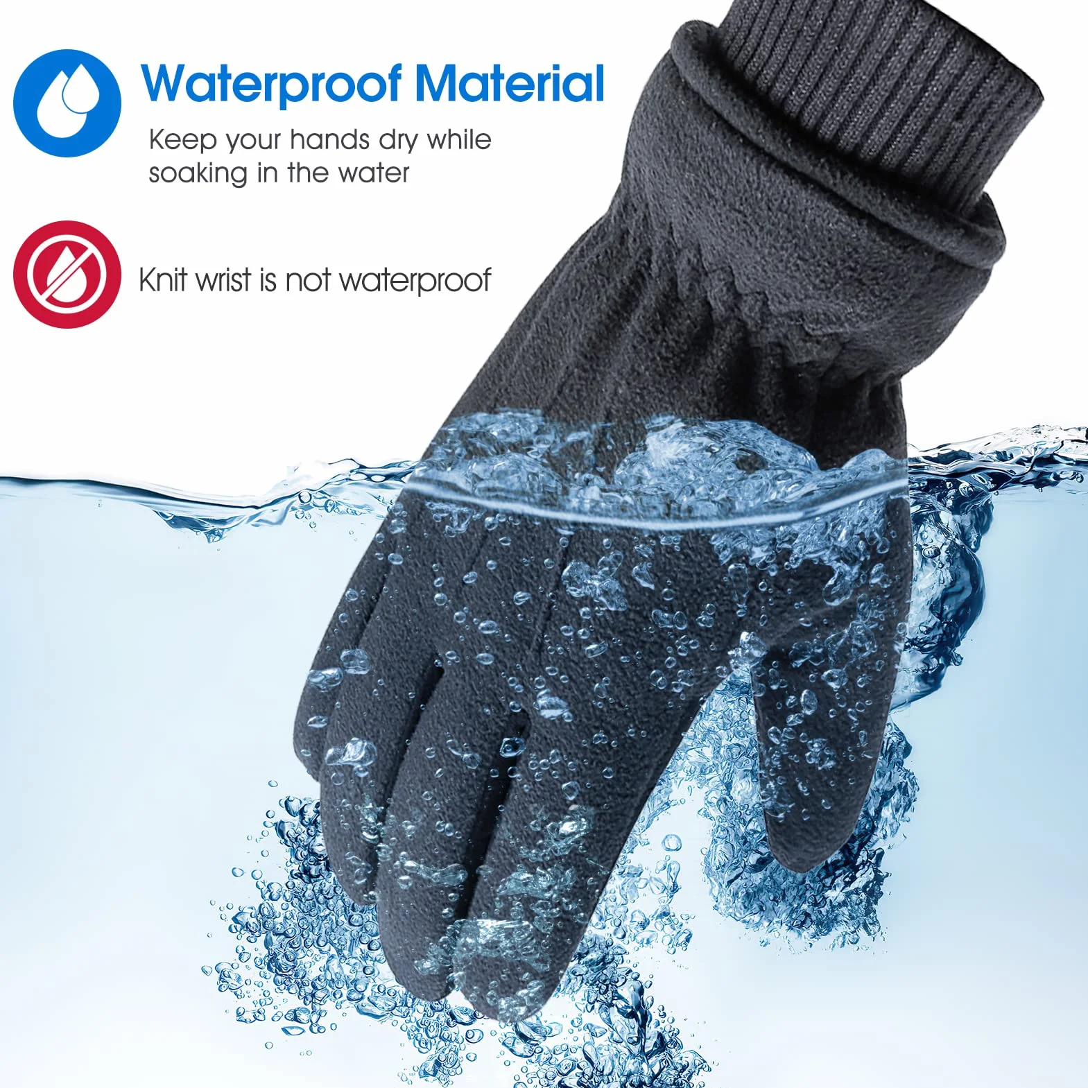 Acdyion Gants d'hiver Imperméables Thinsulate Doublure 3M Mixte adulte Moyen Noir