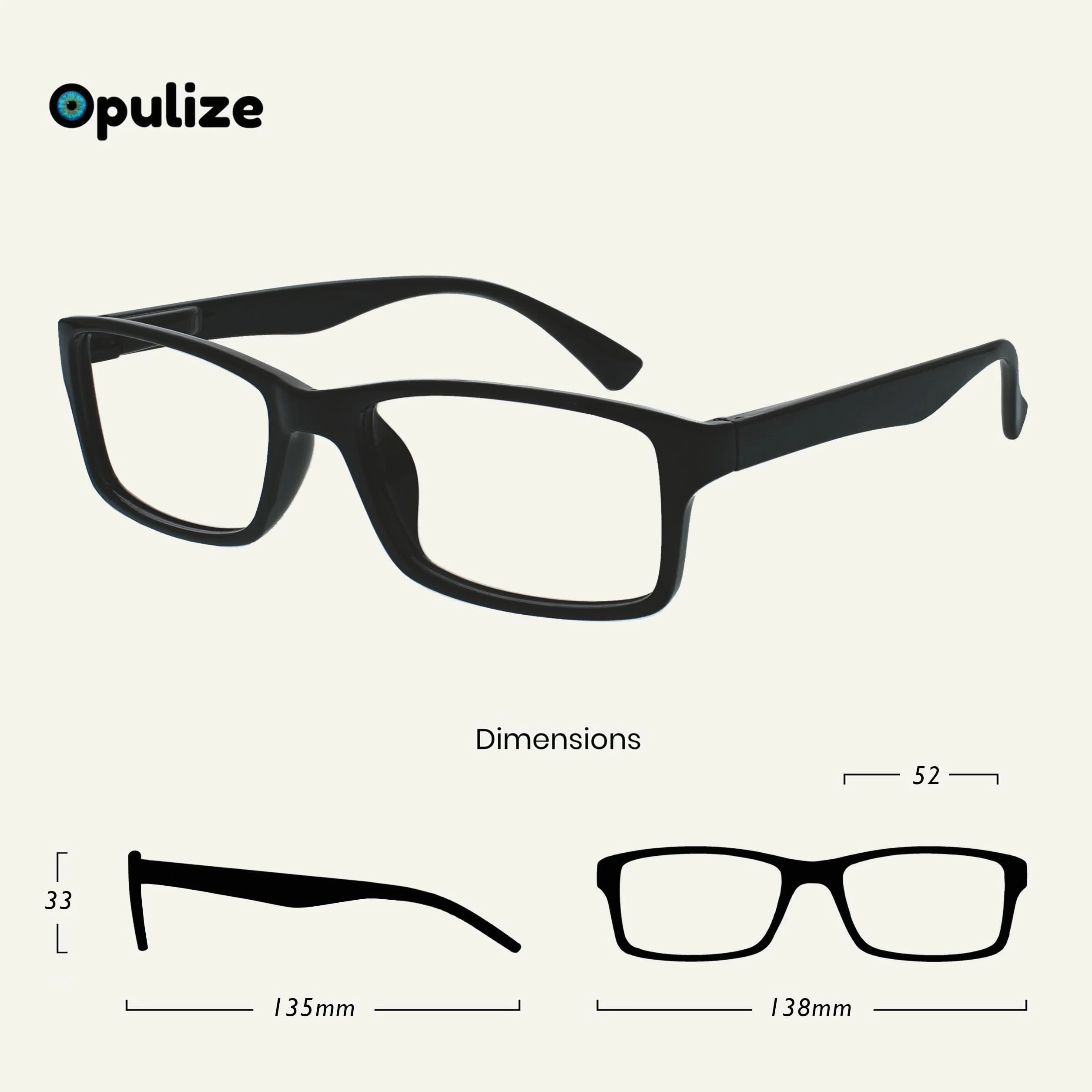 OPULIZE Pep Lunettes de lecture 6 Pack Classic Rectangular Frame Scratch Resistant Spring Hinges Black +1.50