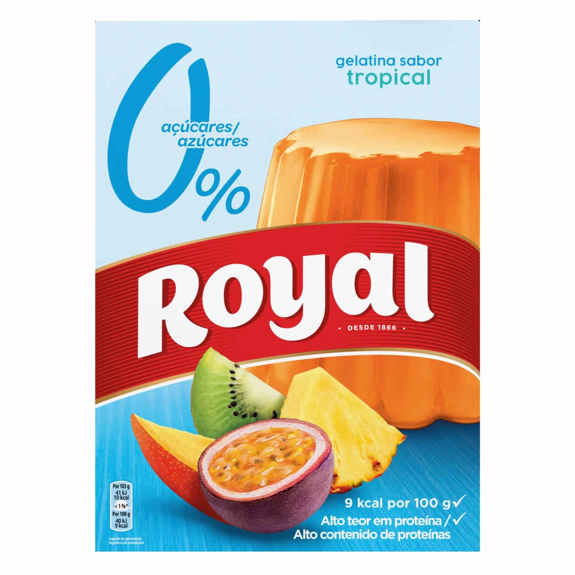 Royal Mix - Gélatine en poudre avec un mélange de saveurs | Fraise | Tropical | Fruits des bois | Pastèque | Ananas - 0% sucres ajoutés | 5 sachets de 31g.