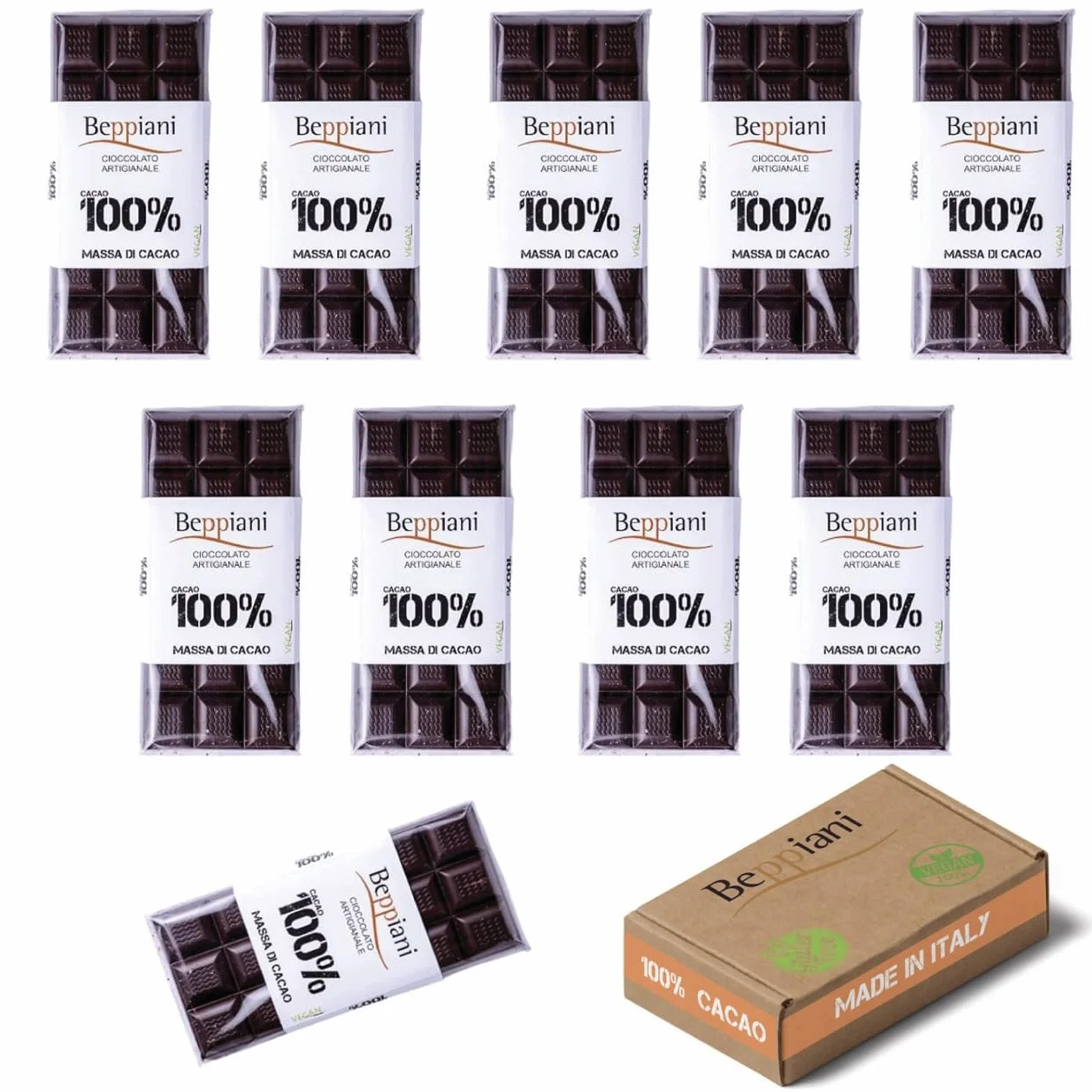 Beppiani 100% Pâte de Cacao, Chocolat Artisanal, vegan, sans sucre, riche en antioxydants, pour une alimentation équilibrée - Ensemble Made in Italy (10)