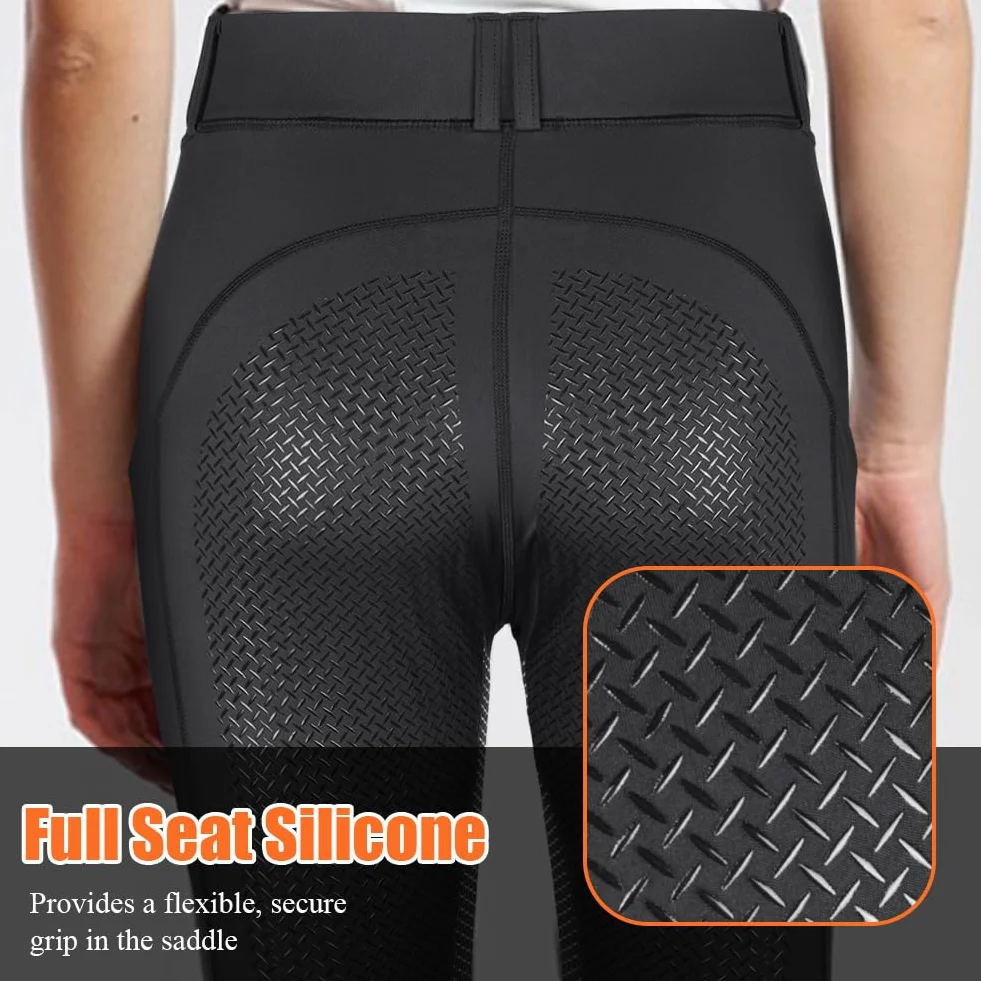 Pantalon d'Équitation Femme HOTUT, Legging à Fond Intégral Silicone Taille Haute avec Poche