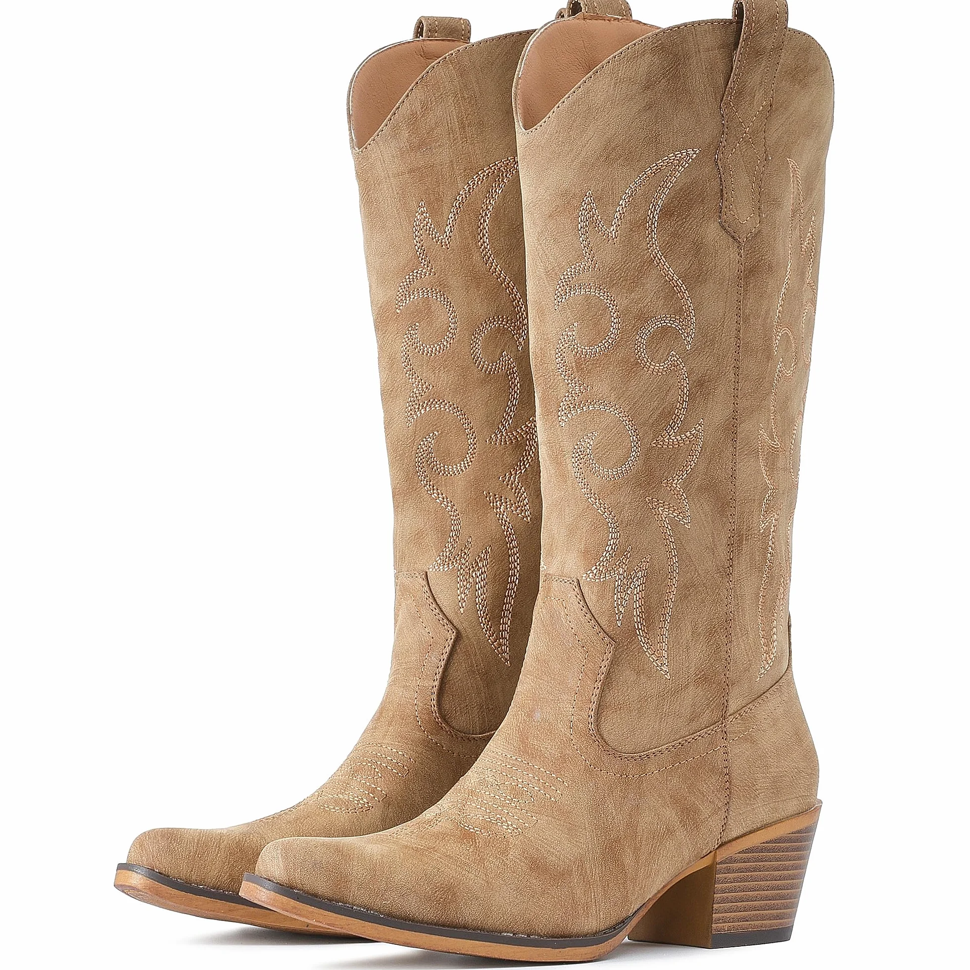 IUV Bottes de cowboy pour femme occidentales mi-mollet talon épais
