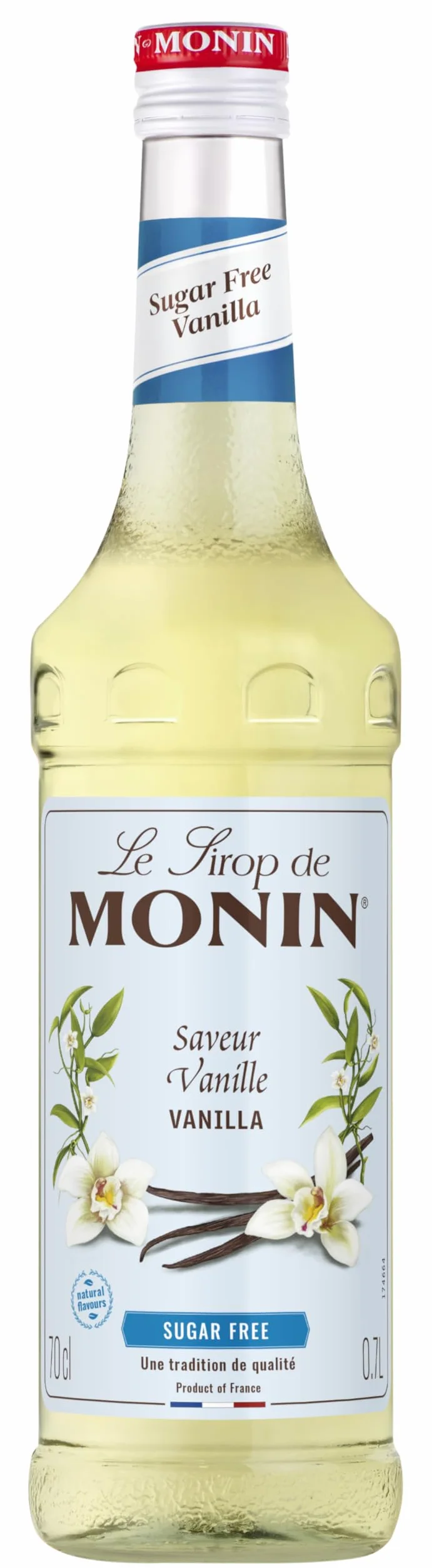 MONIN - Vanille Sans Sucre - Pour Café, Chocolat Chaud, Capuccino ou Latte - Arômes Naturels - Bouteille en Verre - 70 cl