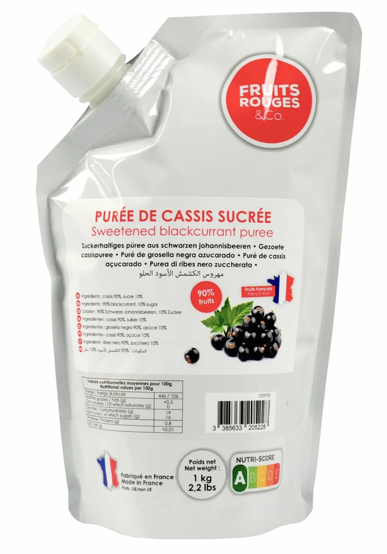 Purée de fruits - Cassis France 1kg - FRUITS ROUGES & Co.