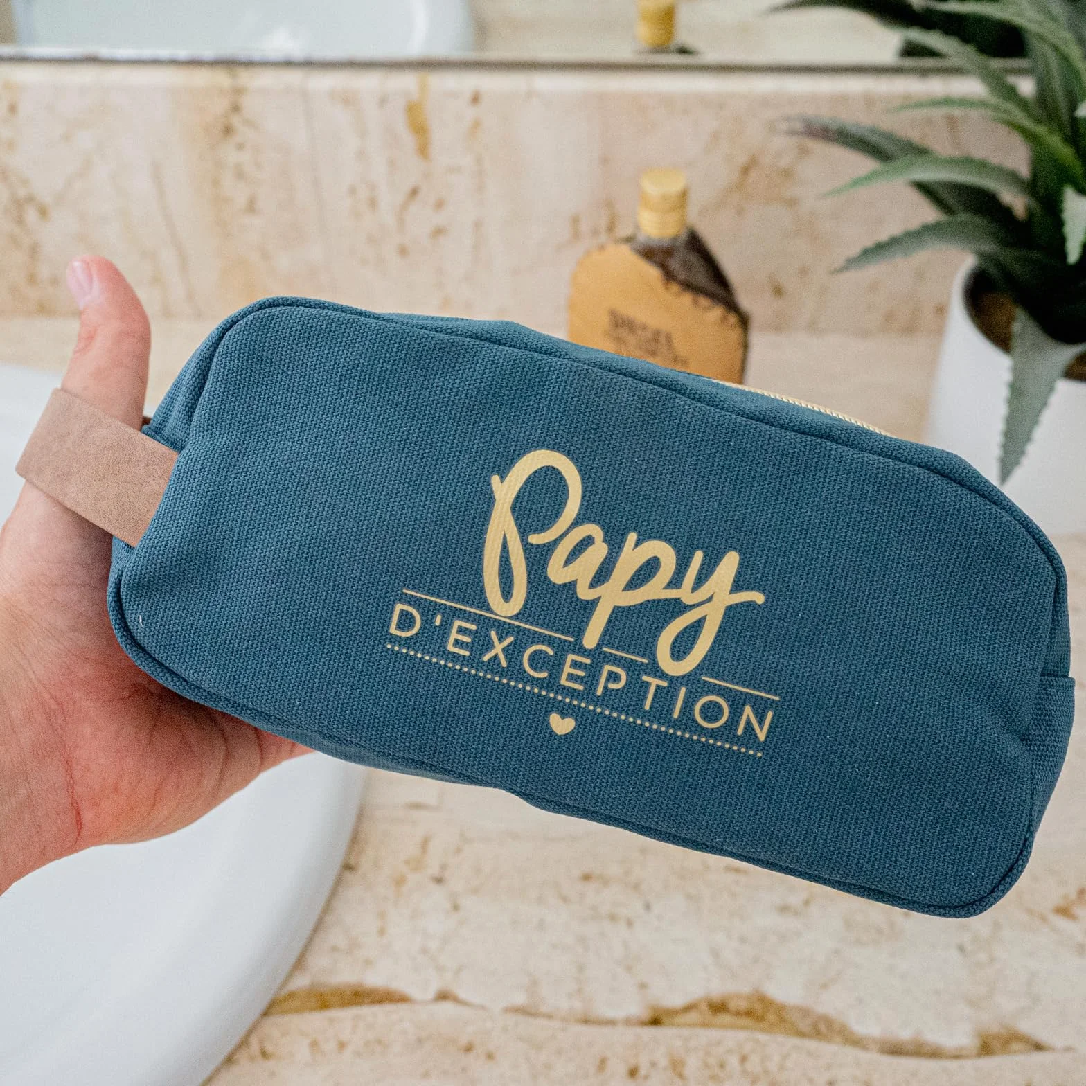 Manahia Trousse de Toilette Papy d'Exception Grand Capacité Voyage Toile de Coton Vert Cadeau Homme