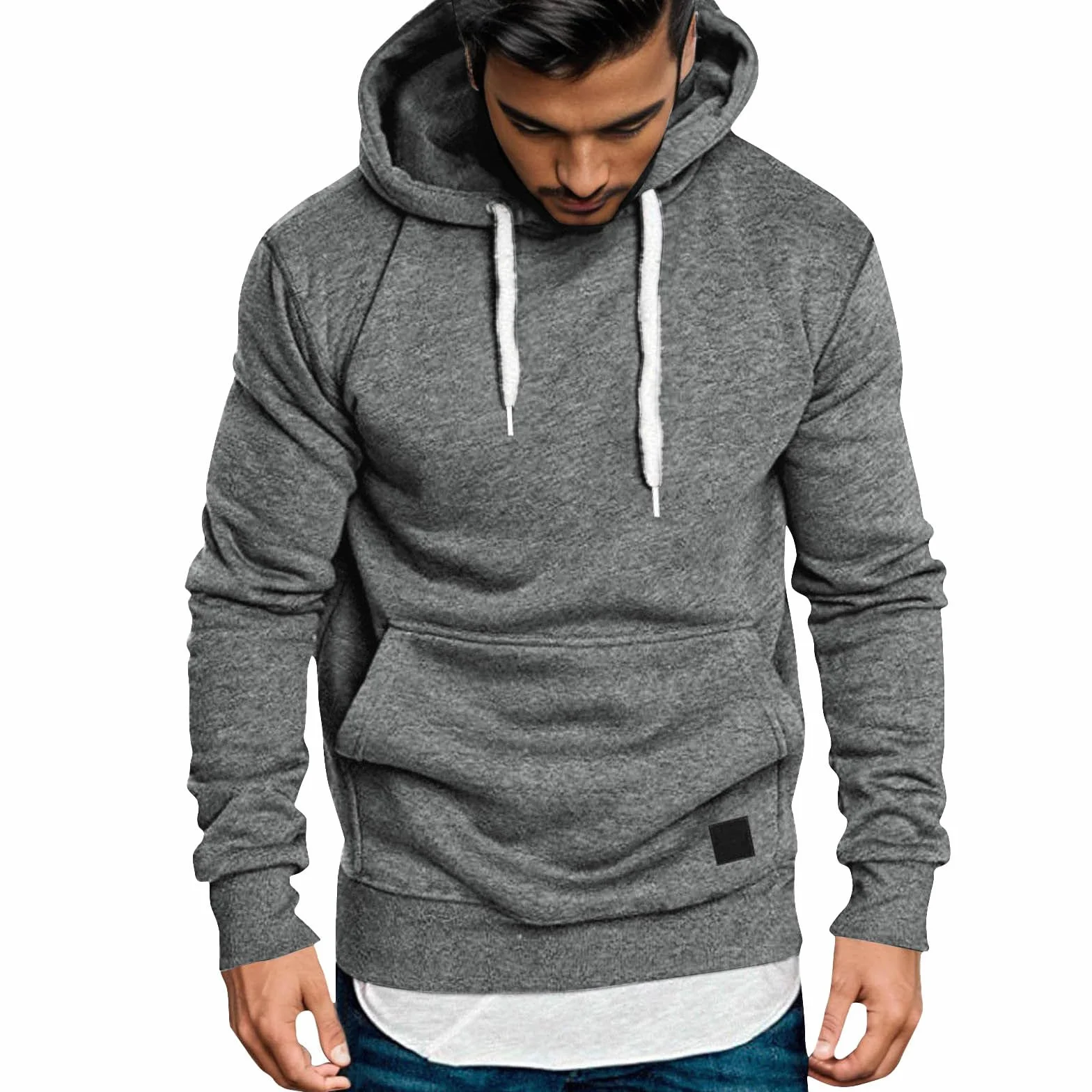 Sweat Homme à Capuche Couleur Unie Pull Manches Longues Poche Kangourou Cordon de Serrage Hoodies Pullover Sweatshirt Casual Hiver Automne