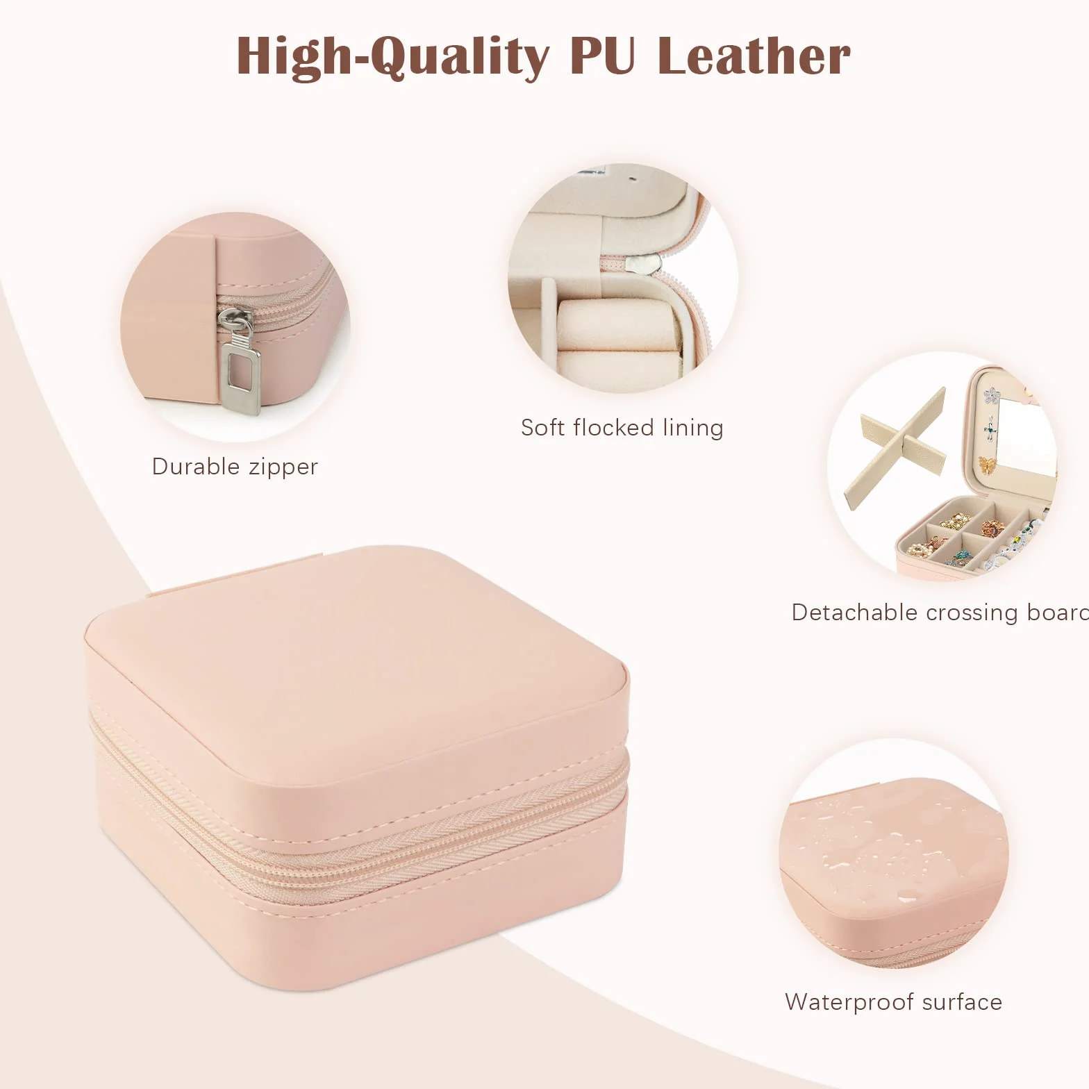 Boîte à Bijoux de Voyage avec Miroir en Cuir PU pour Femmes, Rangement pour Boucles d'Oreilles Bagues Chaînes