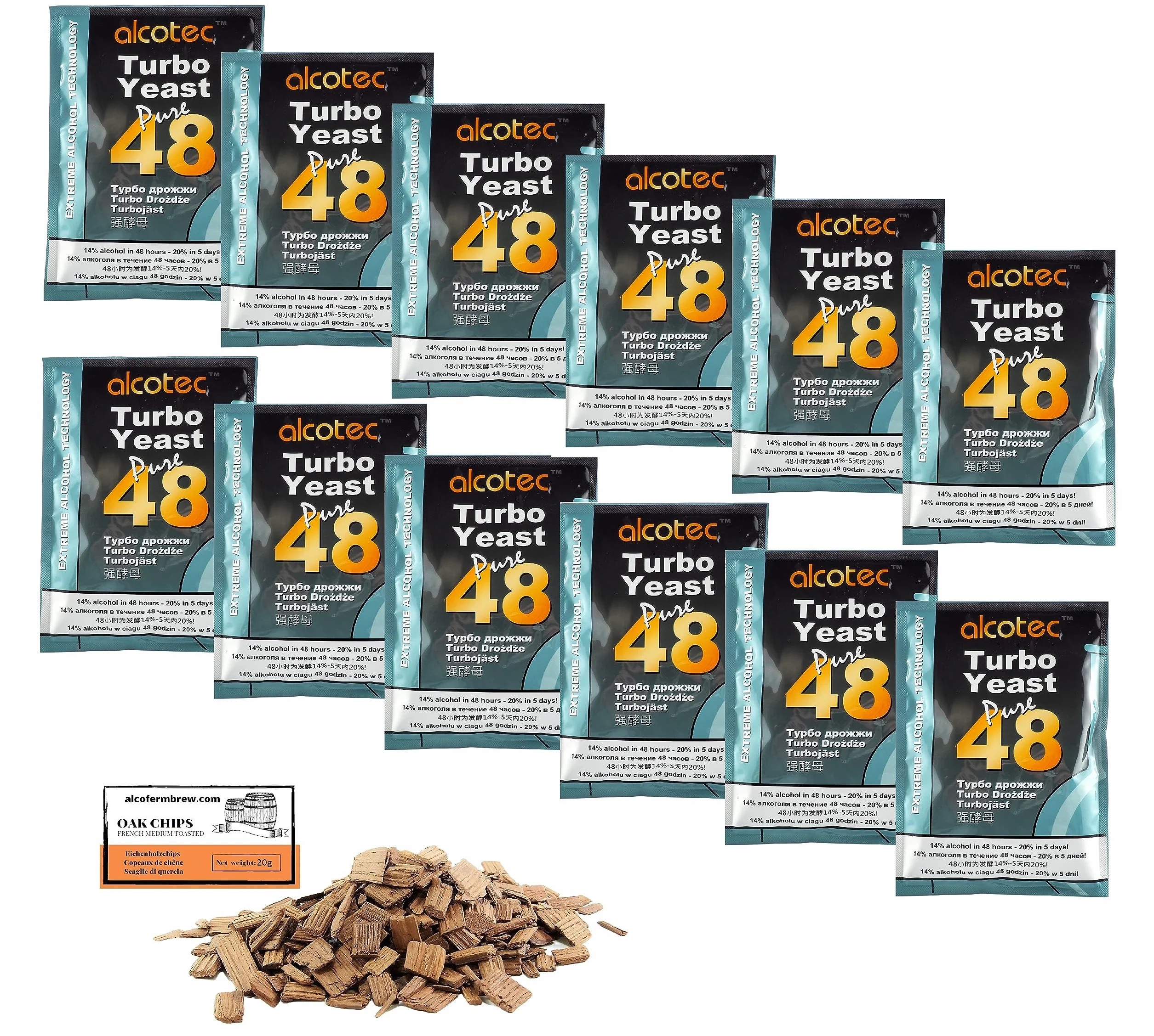 12 x Turbo Levure - Alcotec Pure 48-135g, Levure pour la fermentation du sucre, Distillateurs Levure, Levure Rapide, Gnôle Alcool