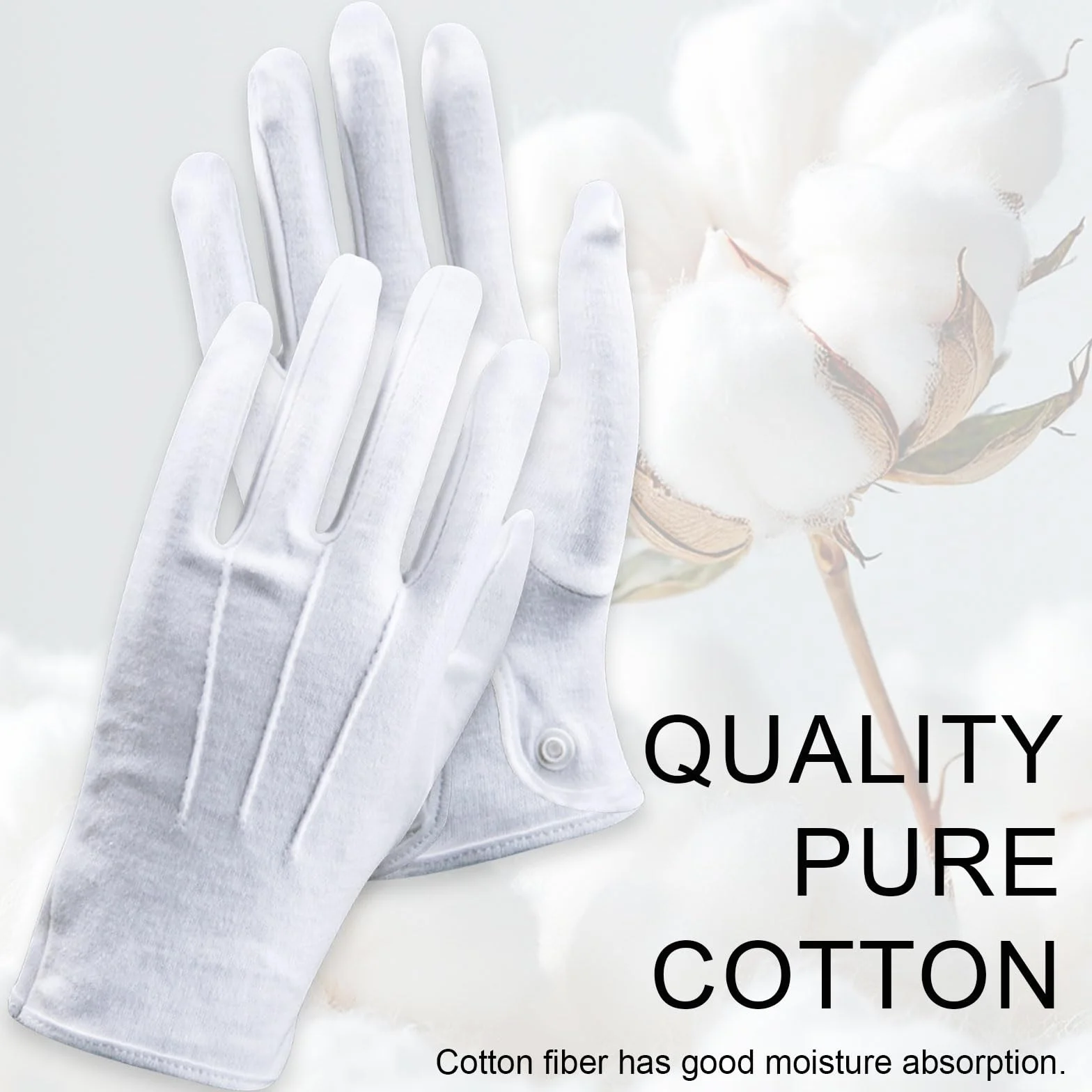 Gants Hommes Pur Coton Blanc Doux Lavables Réutilisables Fermeture Pression Accessoire Maçonnique
