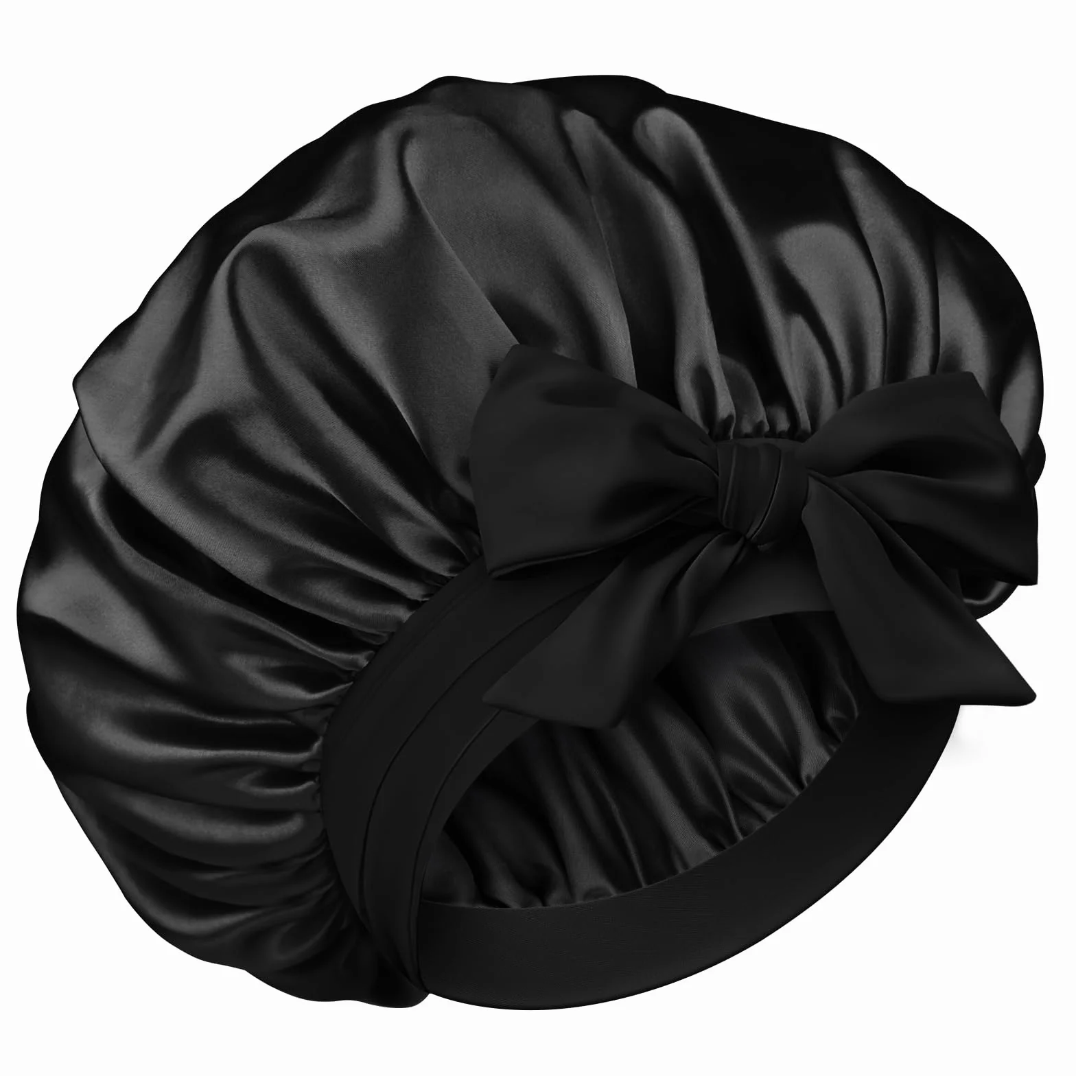 Bonnet Satin Cheveux Nuit Charlotte Locks Bouclés Ajustable Long Elastique Noir Moyen