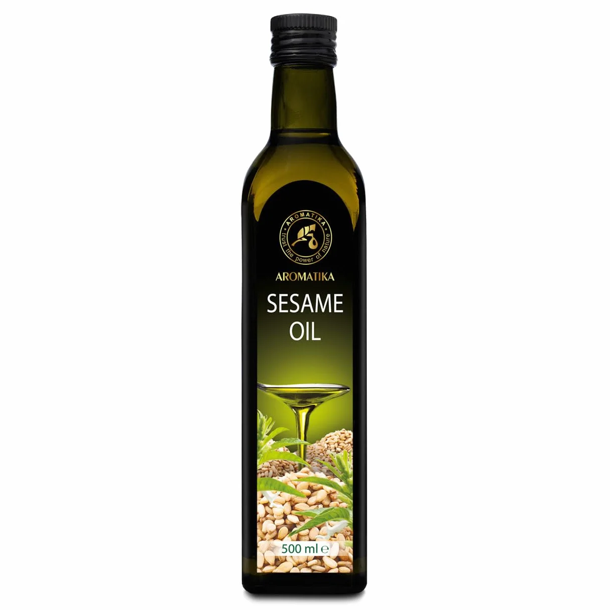 Huile de Sésame 500ml - Comestible - Pressée à Froid - Huile de Sésame pour Alimentation et la Santé - Sesamum Indicum - Pure & Naturelle