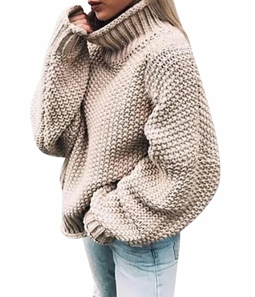 Onsoyours Col Montant Manche Longue Oversize Pull Tricoté Femme Sweatshirt
