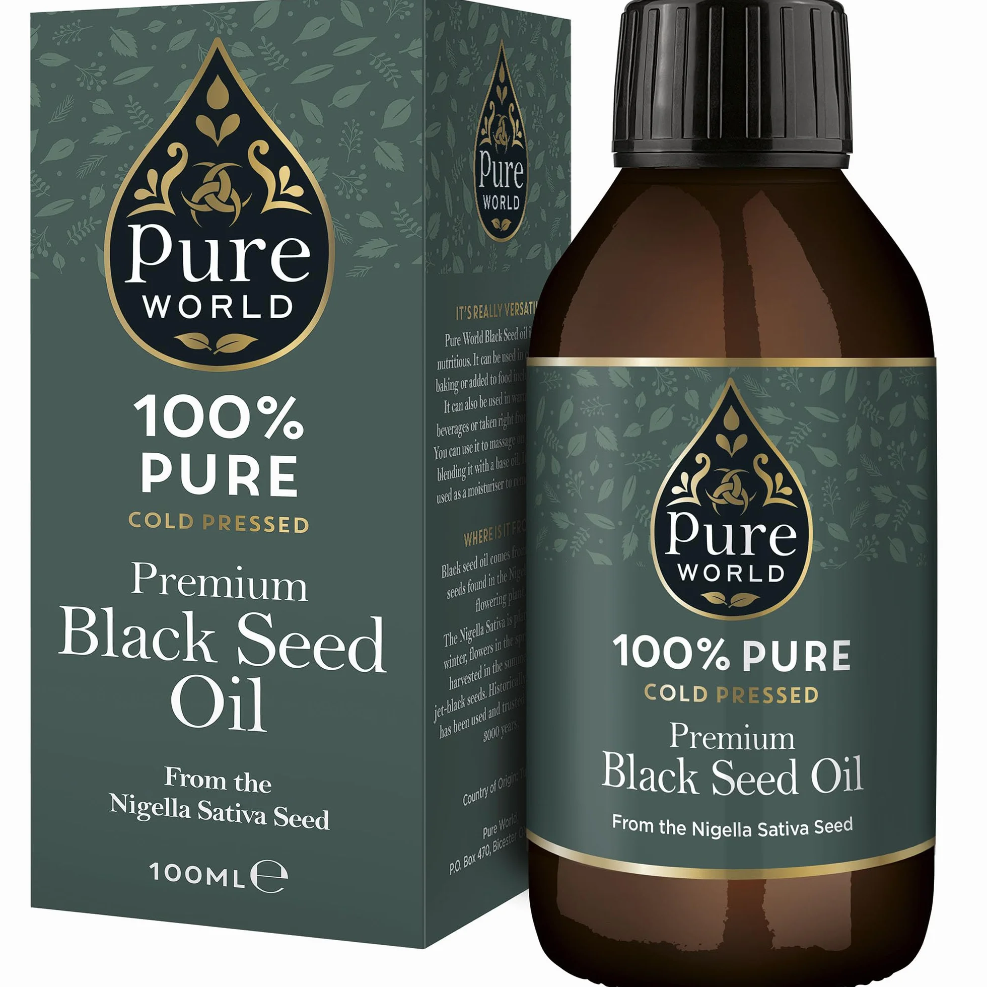 Huile de Graines Noires 100% Pure Vierge Pressée à Froid Haute Résistance, Bouteille en Verre de 100ml, Nigella Sativa. Thymoquinone élevée